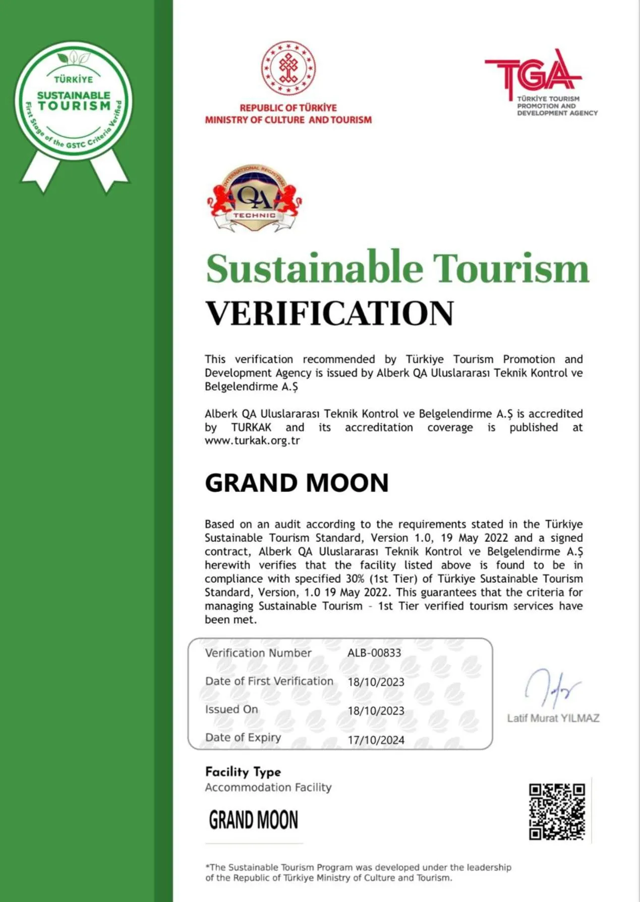 Logo/Certificate/Sign in Grand Moon Hotel Suites