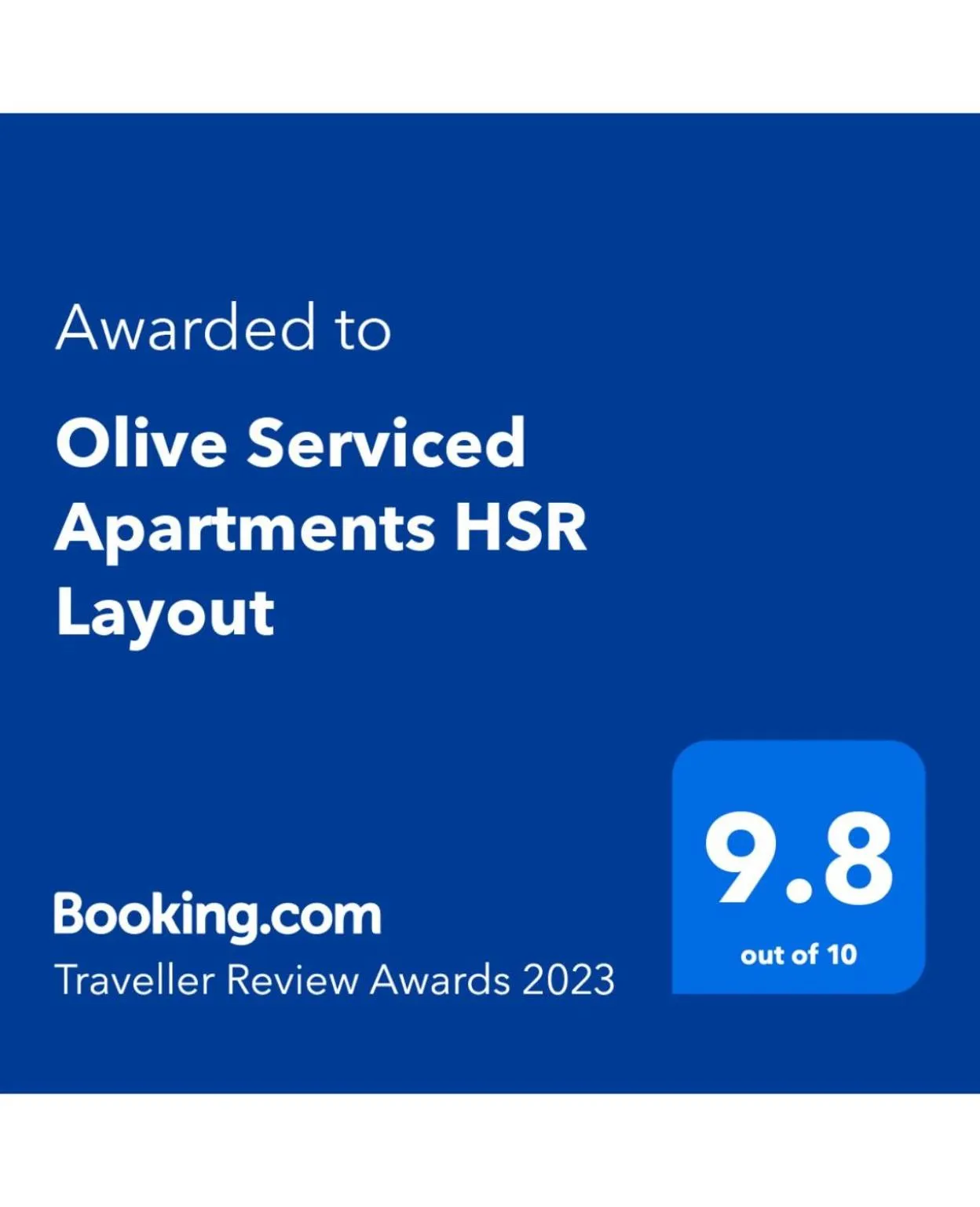Certificate/Award in Olive Serviced Apartments HSR Layout