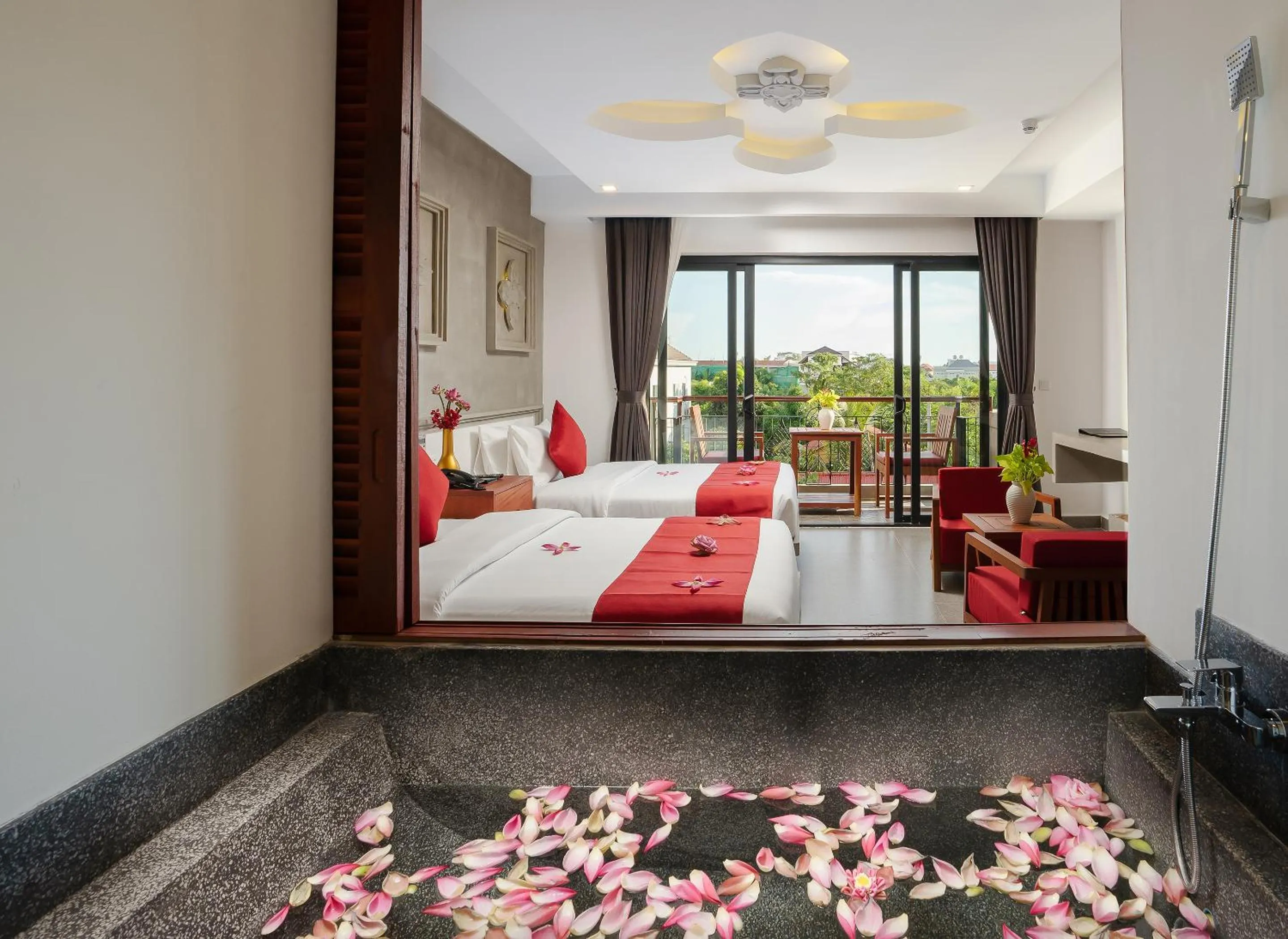 Pool view, Bed in Khmer Mansion Residence