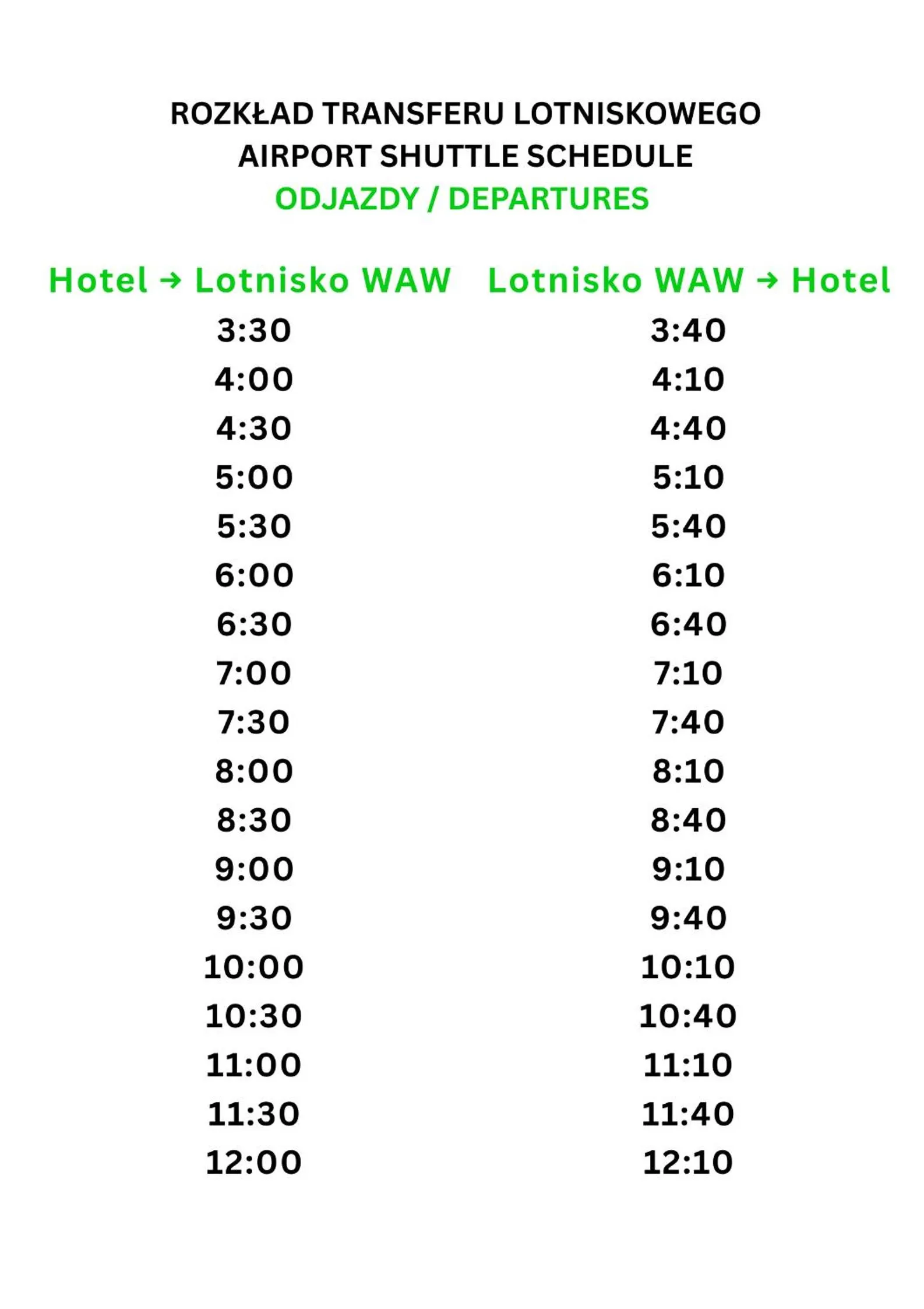 shuttle in ibis Styles Warszawa Airport
