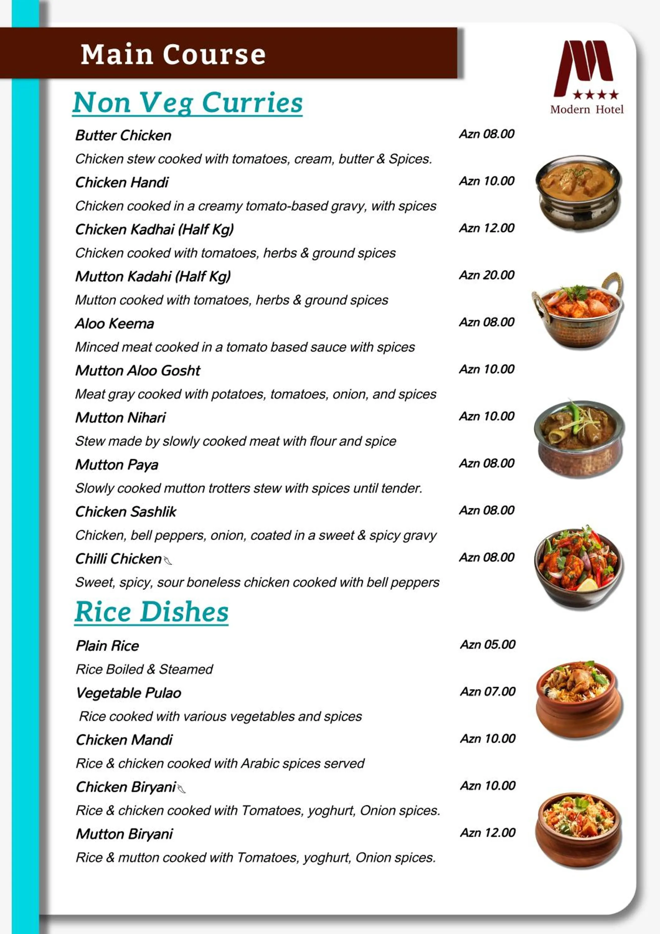 Food and drinks in Modern Hotel Baku