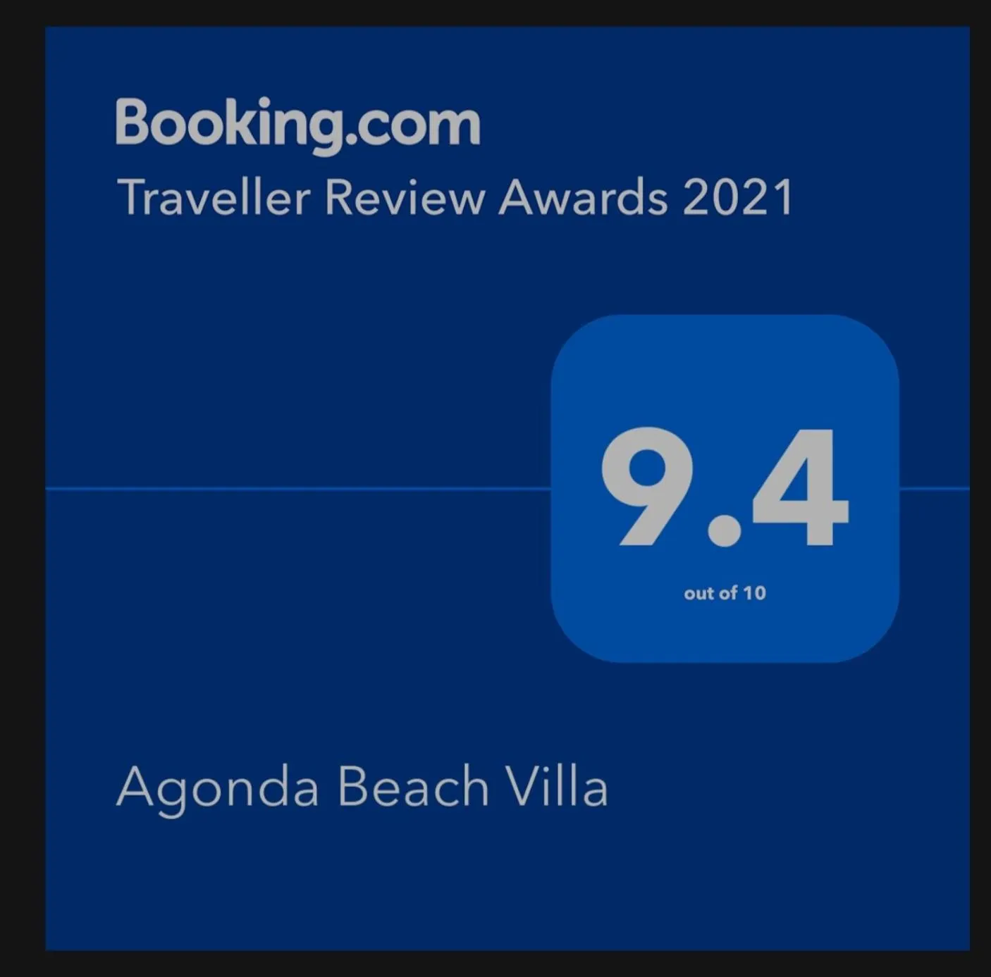 Certificate/Award in Agonda Beach Villa