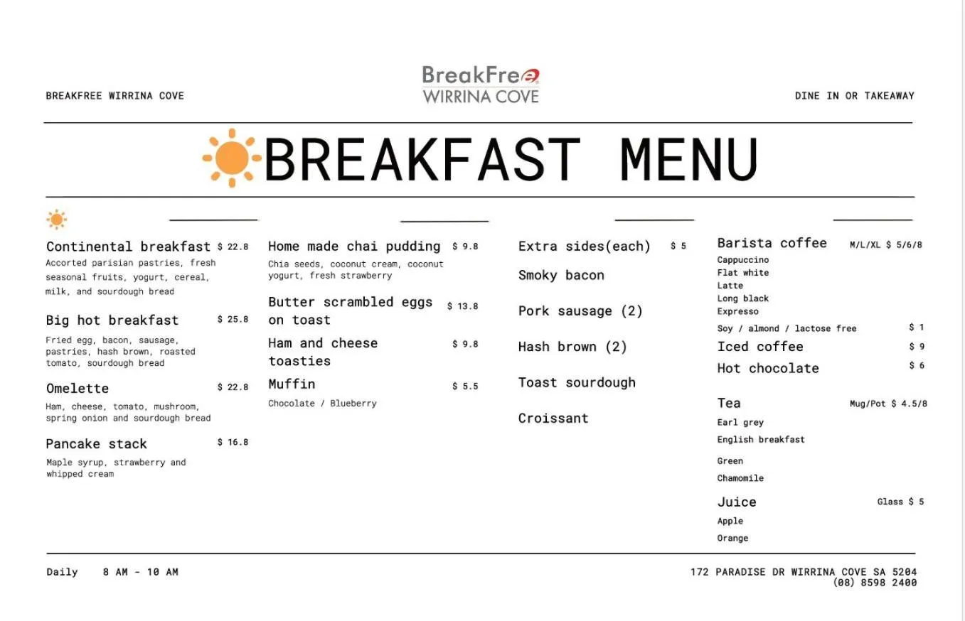Restaurant/places to eat in BreakFree Wirrina Cove