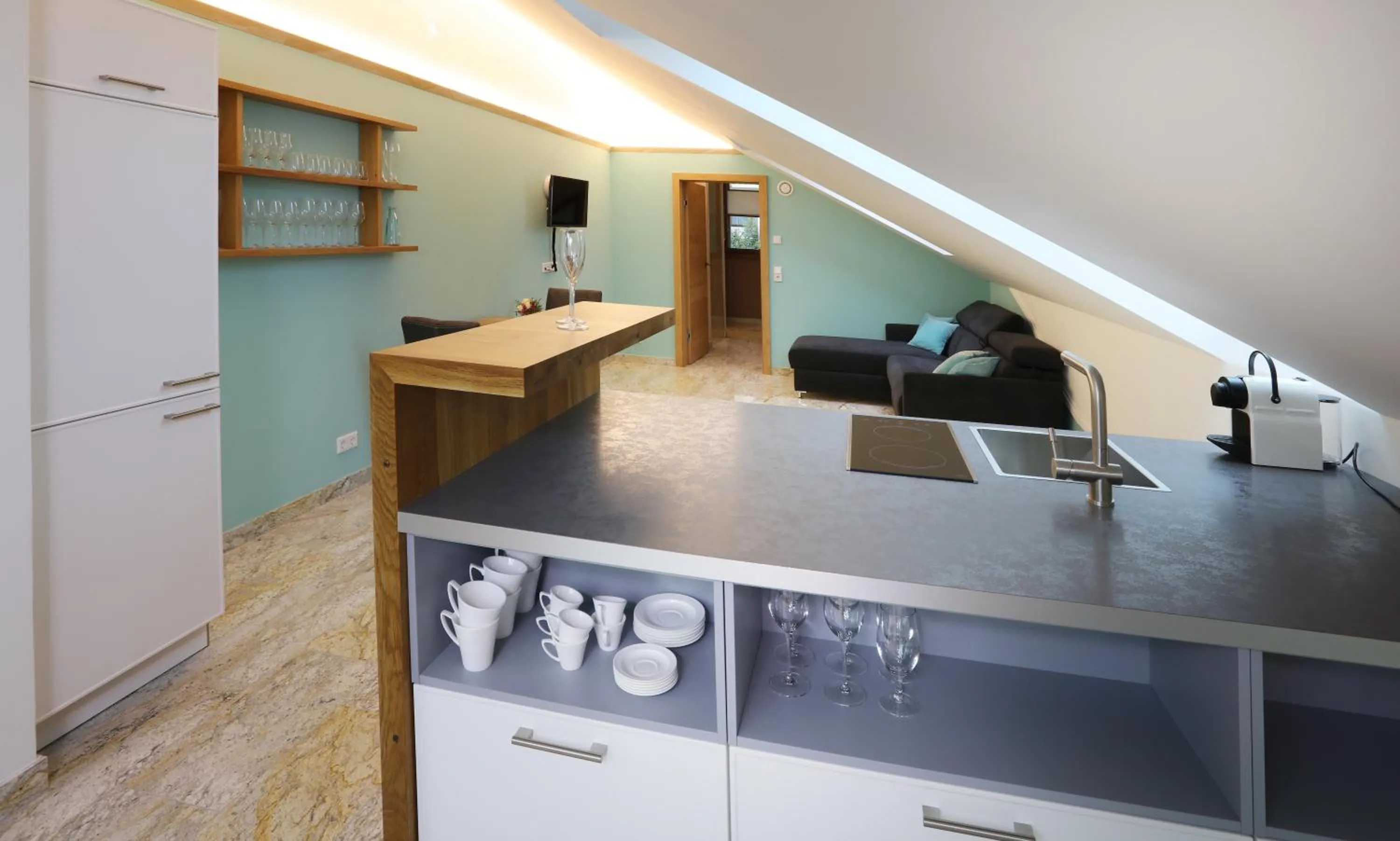 Kitchen or kitchenette in Gästehaus Alte Glaserei