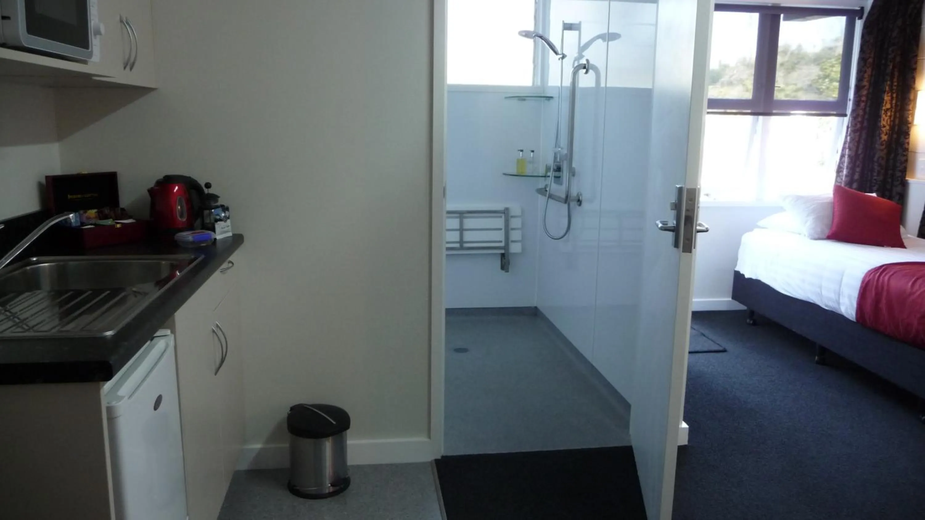 Shower, Bed in Forgotten World Motel