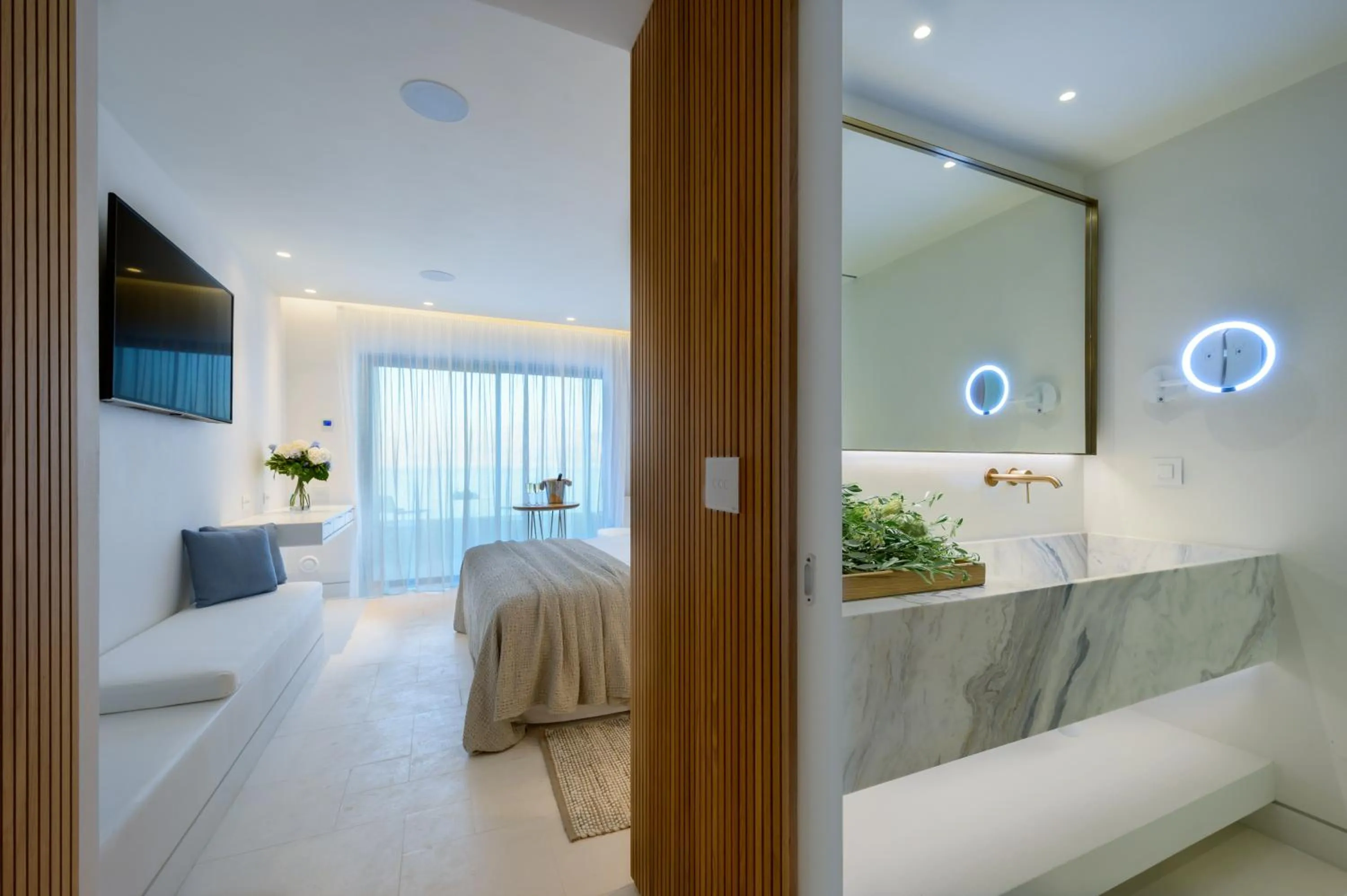 Bathroom, Bed in The Island Concept Luxury Boutique Hotel Heated Pool