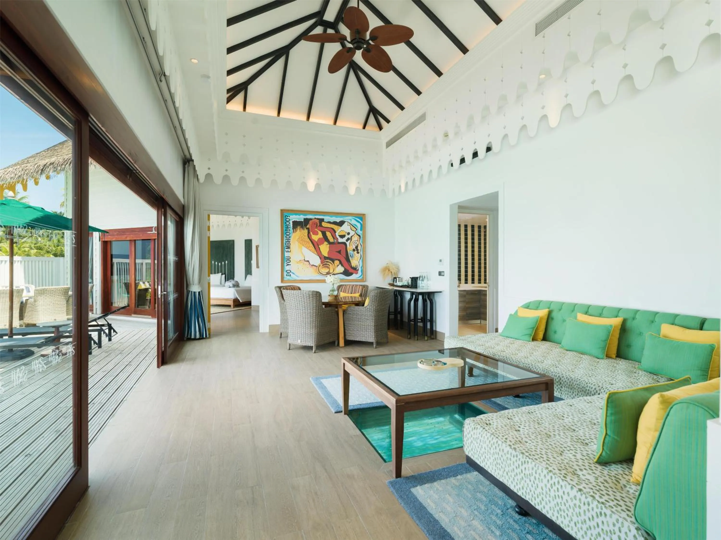 Living room in SAii Lagoon Maldives, Curio Collection By Hilton