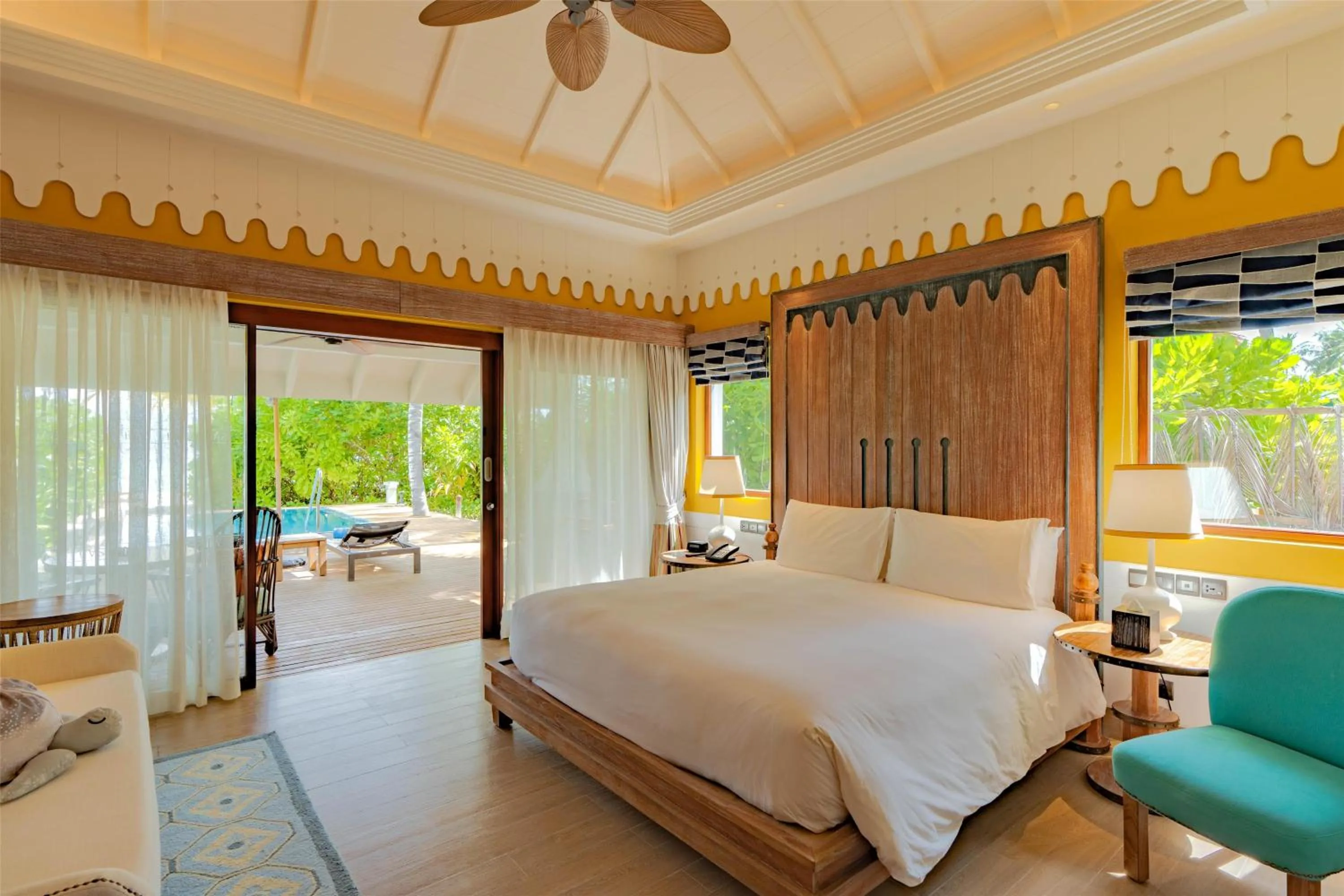 View (from property/room), Bed in SAii Lagoon Maldives, Curio Collection By Hilton