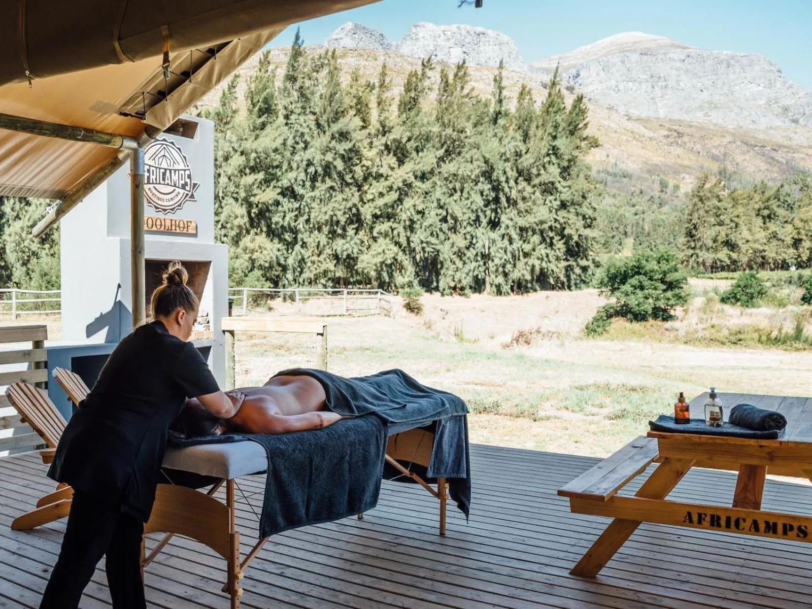 Patio in AfriCamps at Doolhof Wine Estate