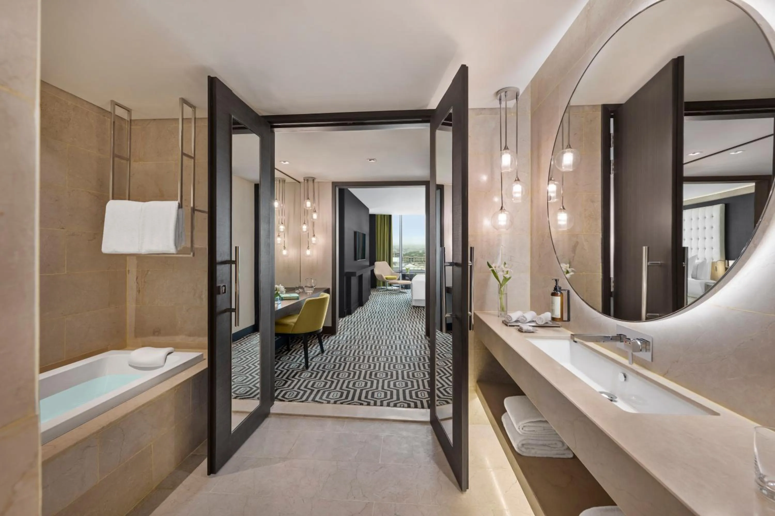 Bathroom, Bed in Fairmont Riyadh