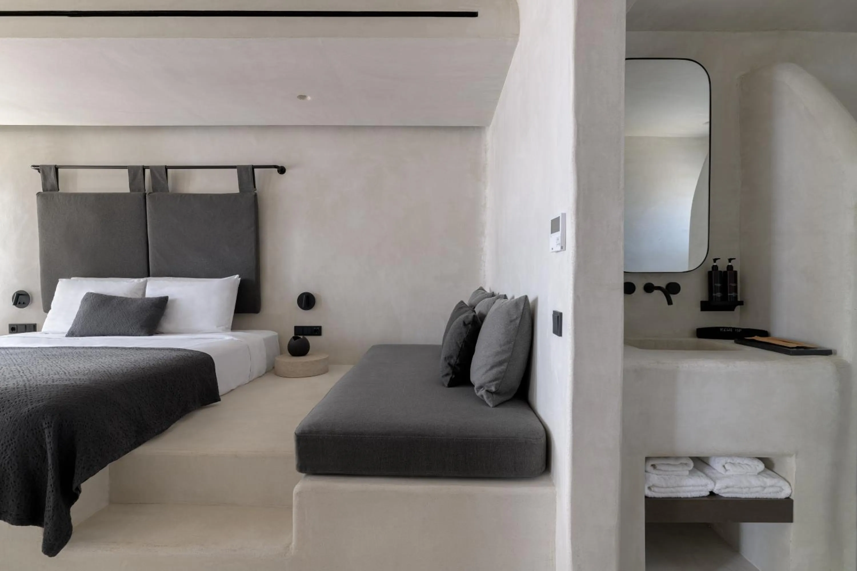 Bed in Rocabella Mykonos Hotel