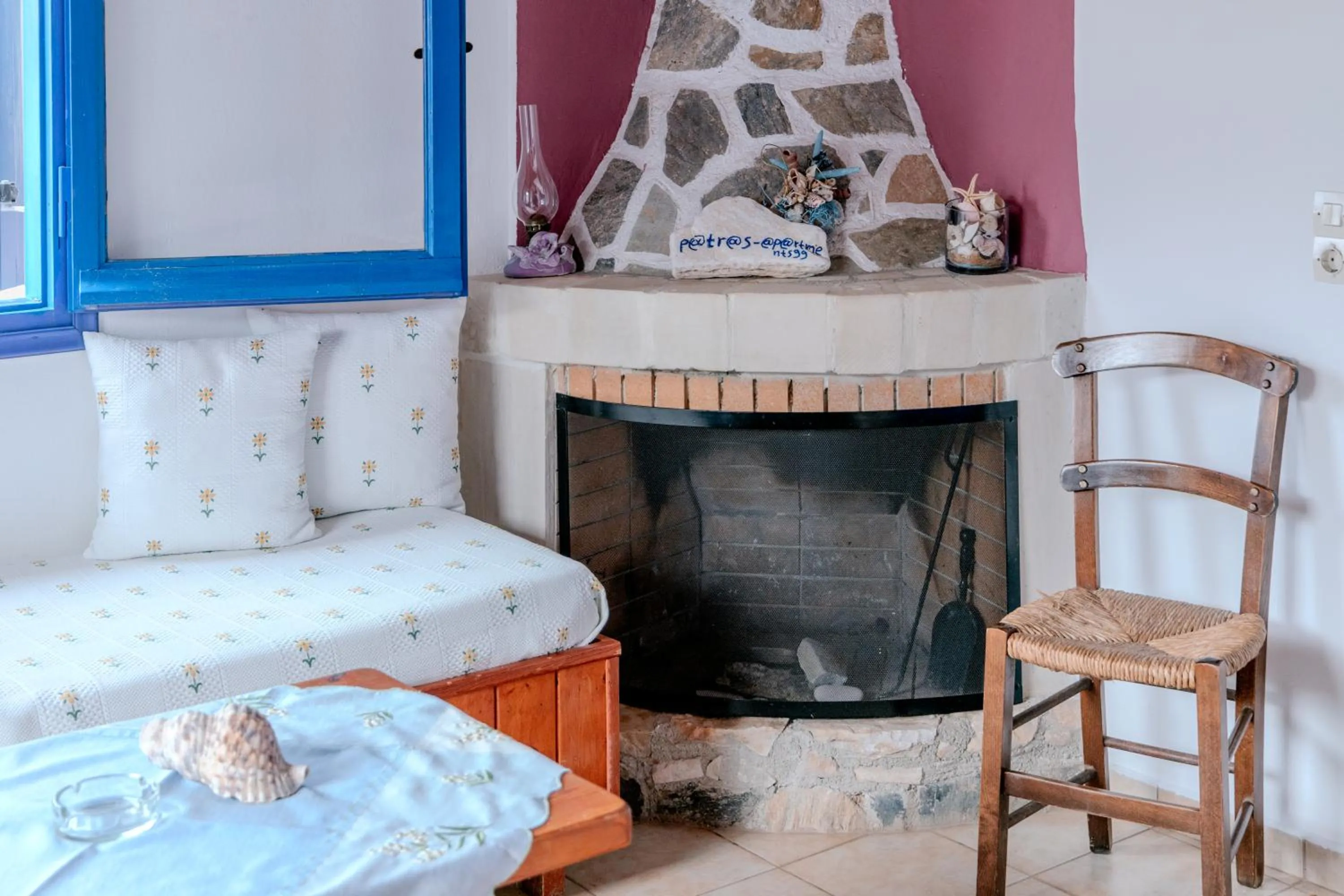 fireplace in Patras Apartments