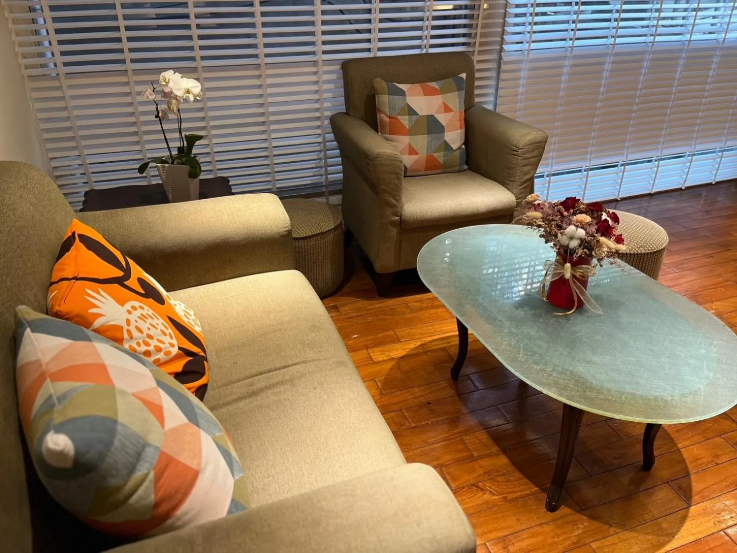 Seating area in Happiness Hotel