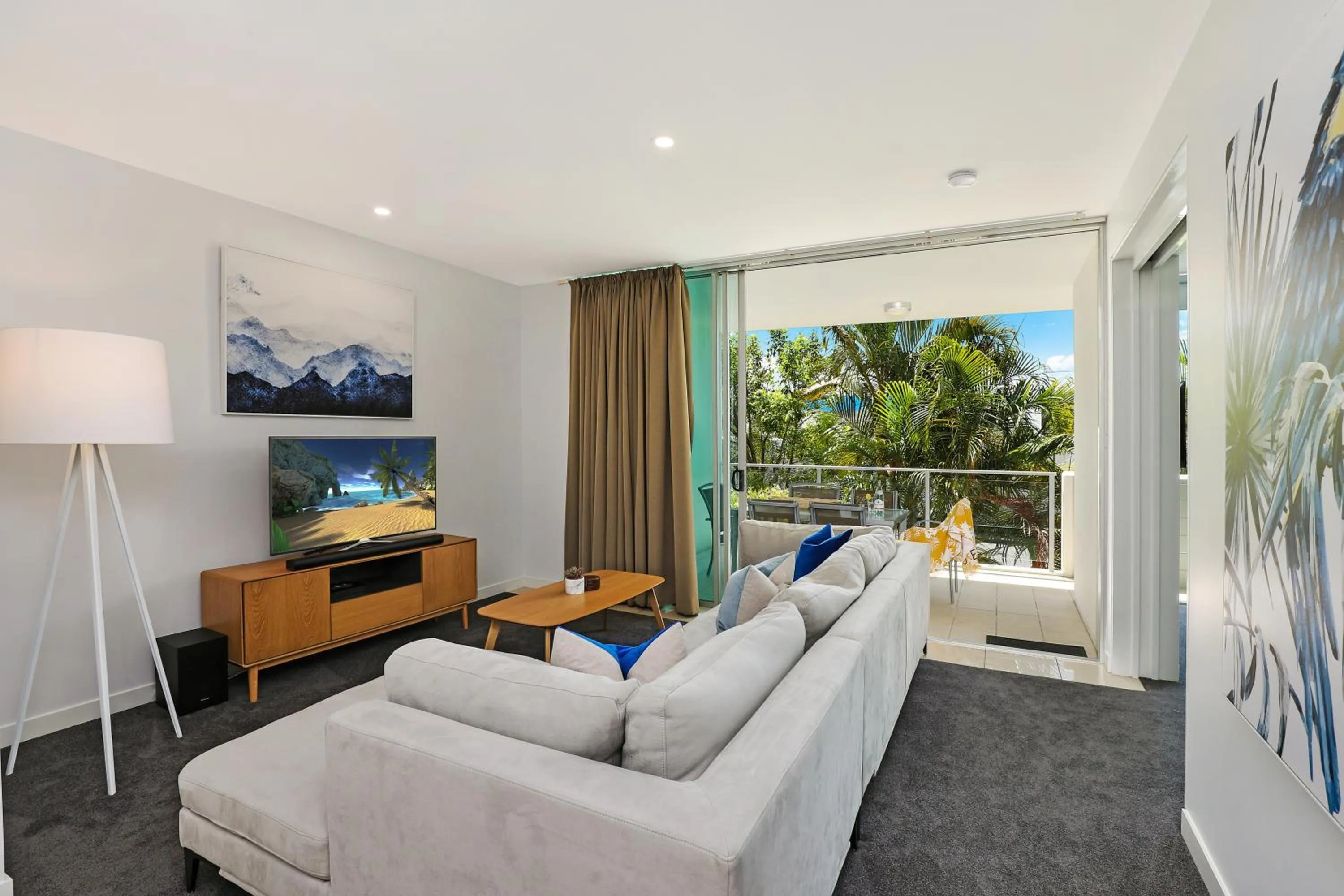 Living room, Bed in Element on Coolum Beachfront Sunshine Coast
