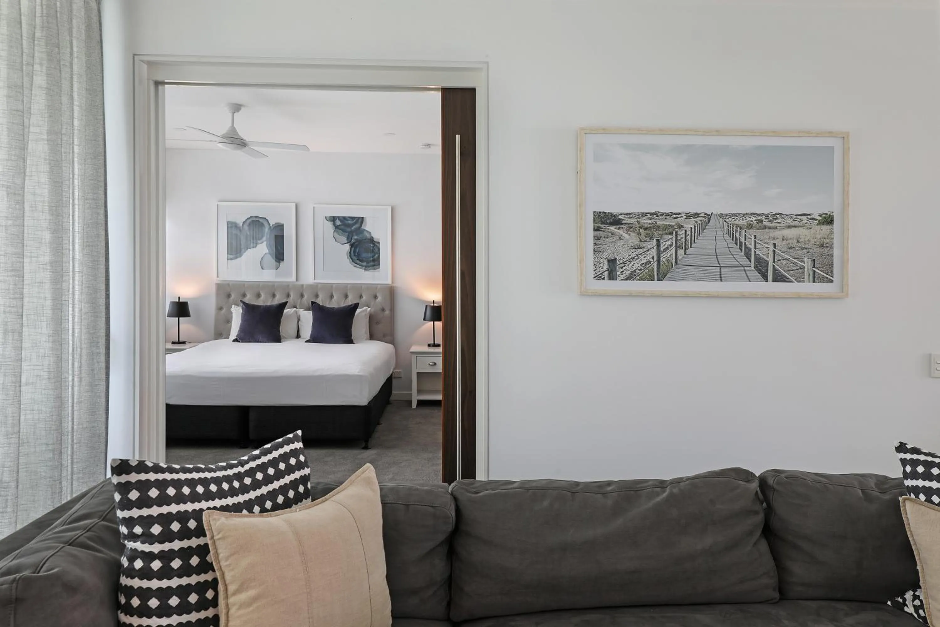 Living room, Bed in Element on Coolum Beachfront Sunshine Coast