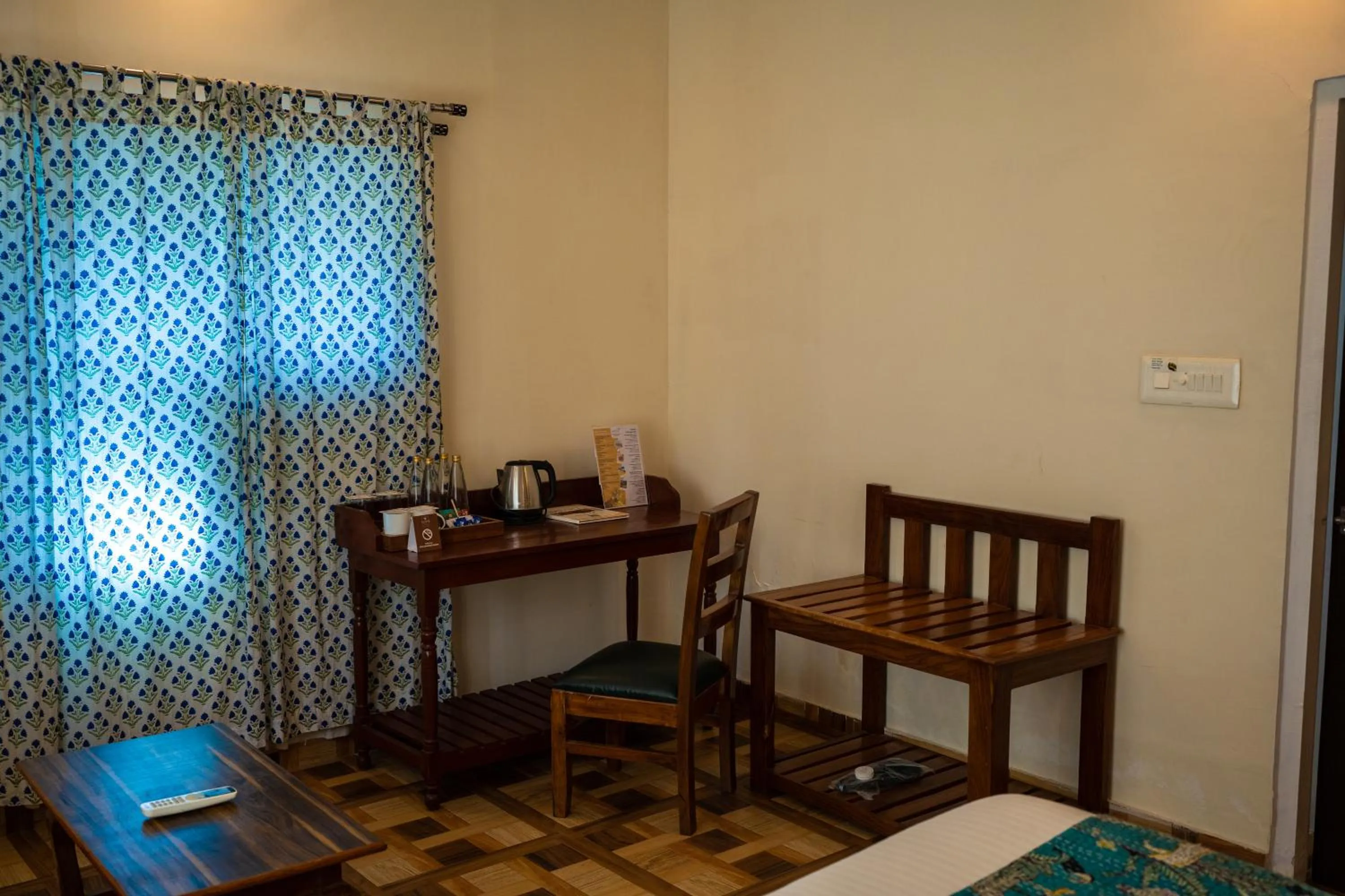 Seating area, Bed in Paridhi Niwas, Ranthambore- near Tiger Safari Zones 1-5