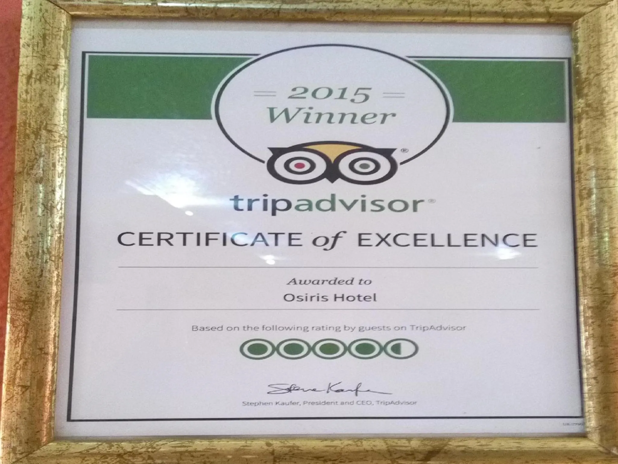 Certificate/Award in Osiris Hotel Cairo