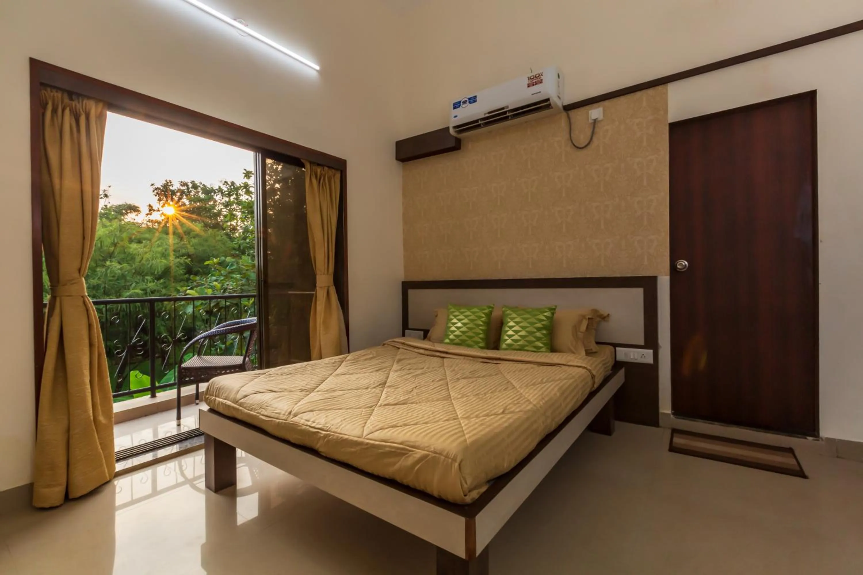 Bed in SaffronStays Ekaant- 3BR pet-friendly pool villa with lawn, games & river walk in gated community near Mumbai