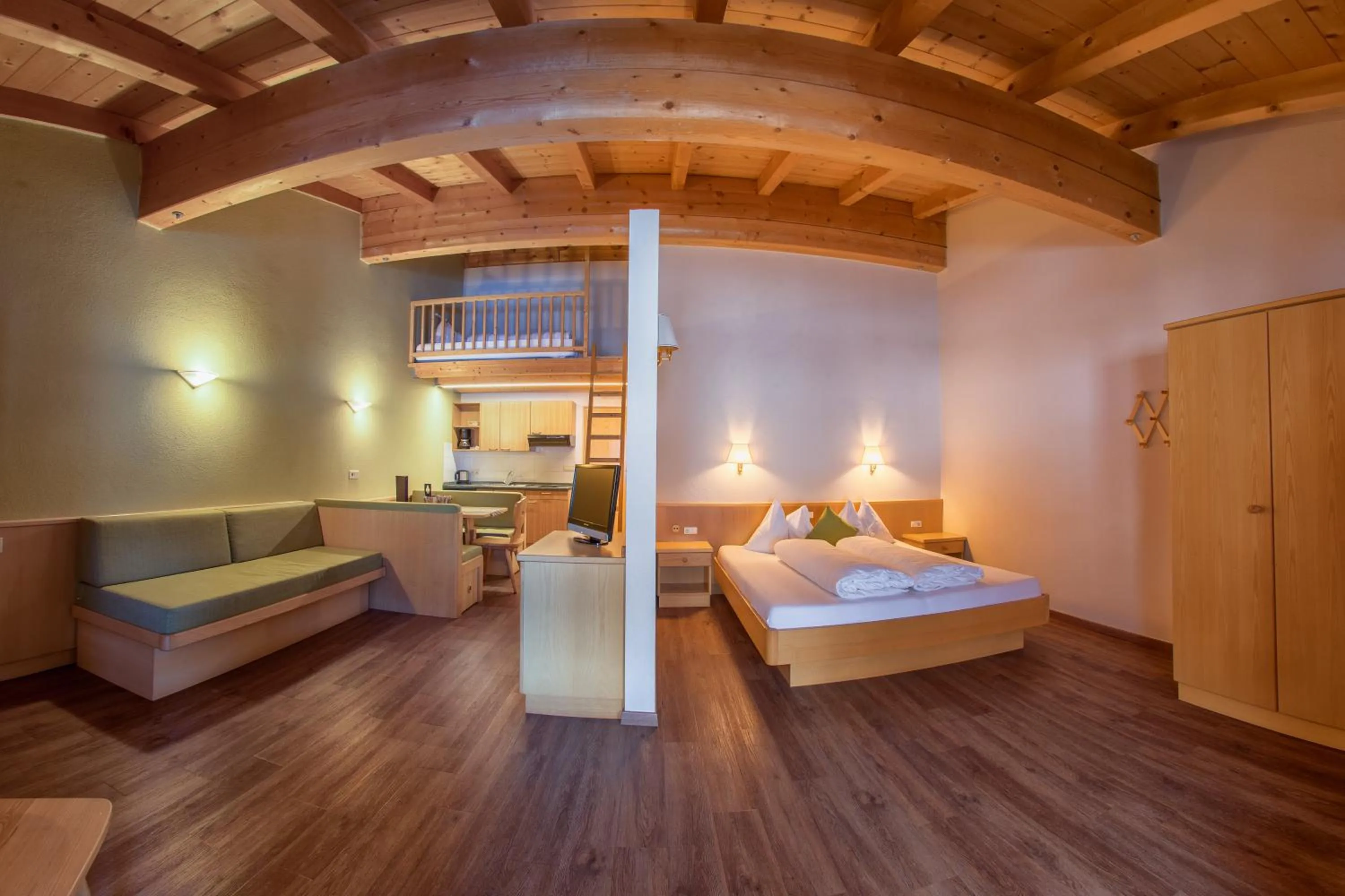 Living room, Bed in Mountain Living Apartments