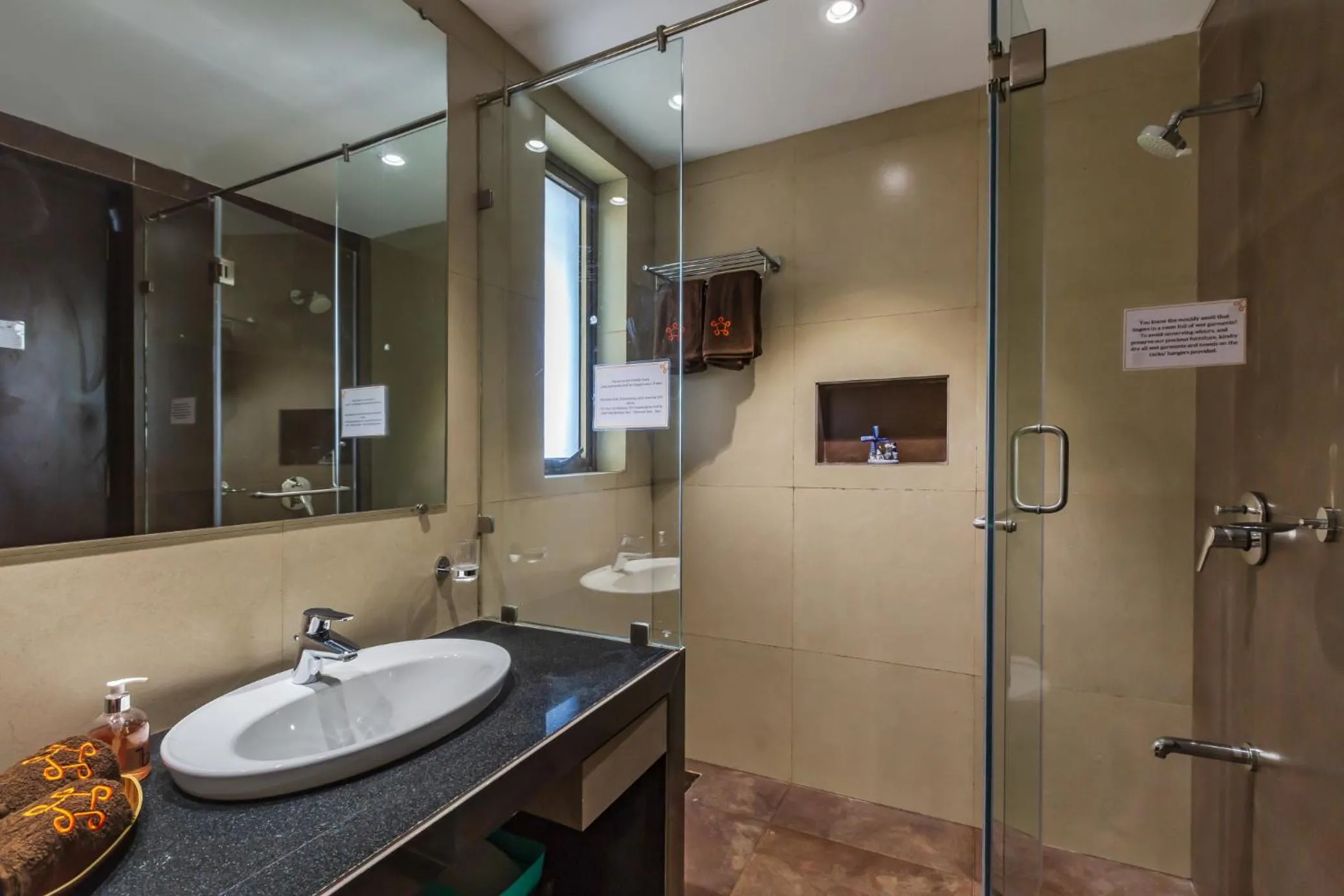 Shower in SaffronStays Aspen, Lonavala - luxury pool villa with games and TV room near Bhushi Dam