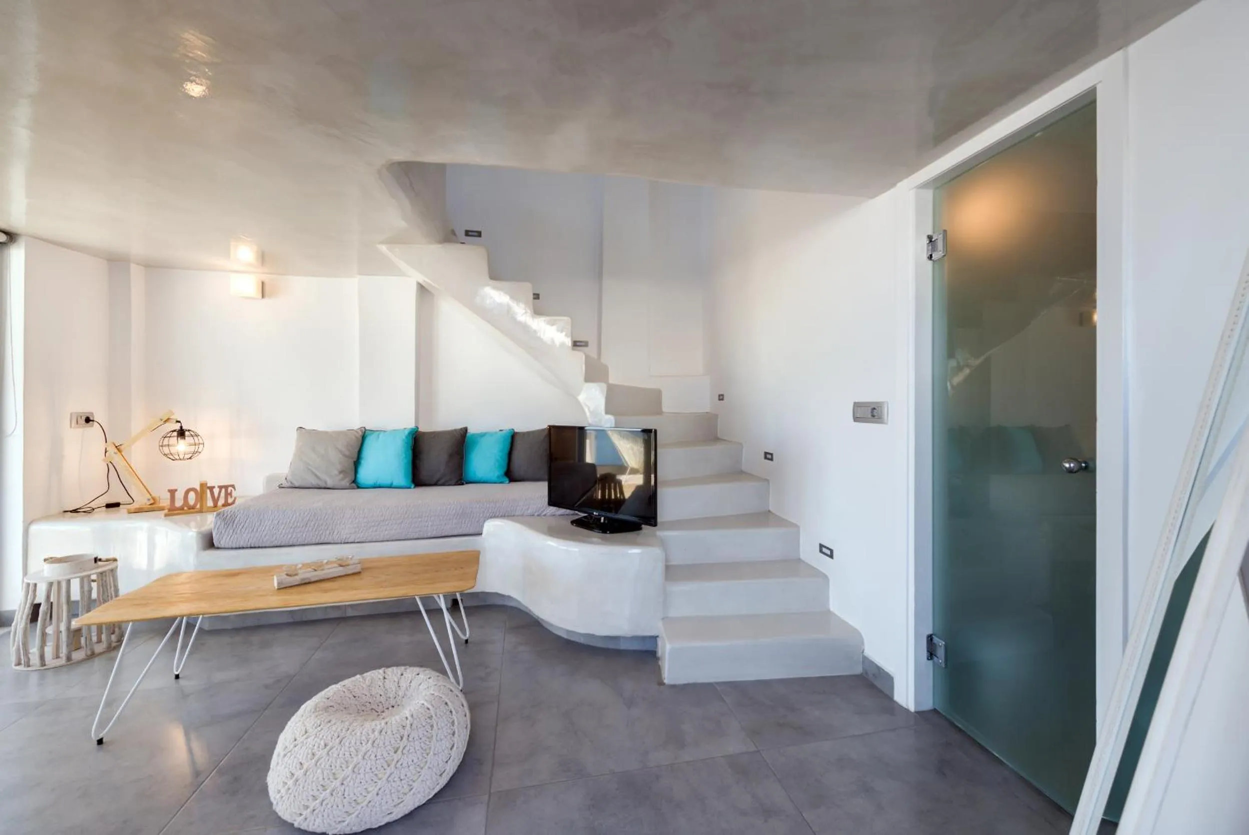 Living room, Bed in Nefeli Homes - Adults Only