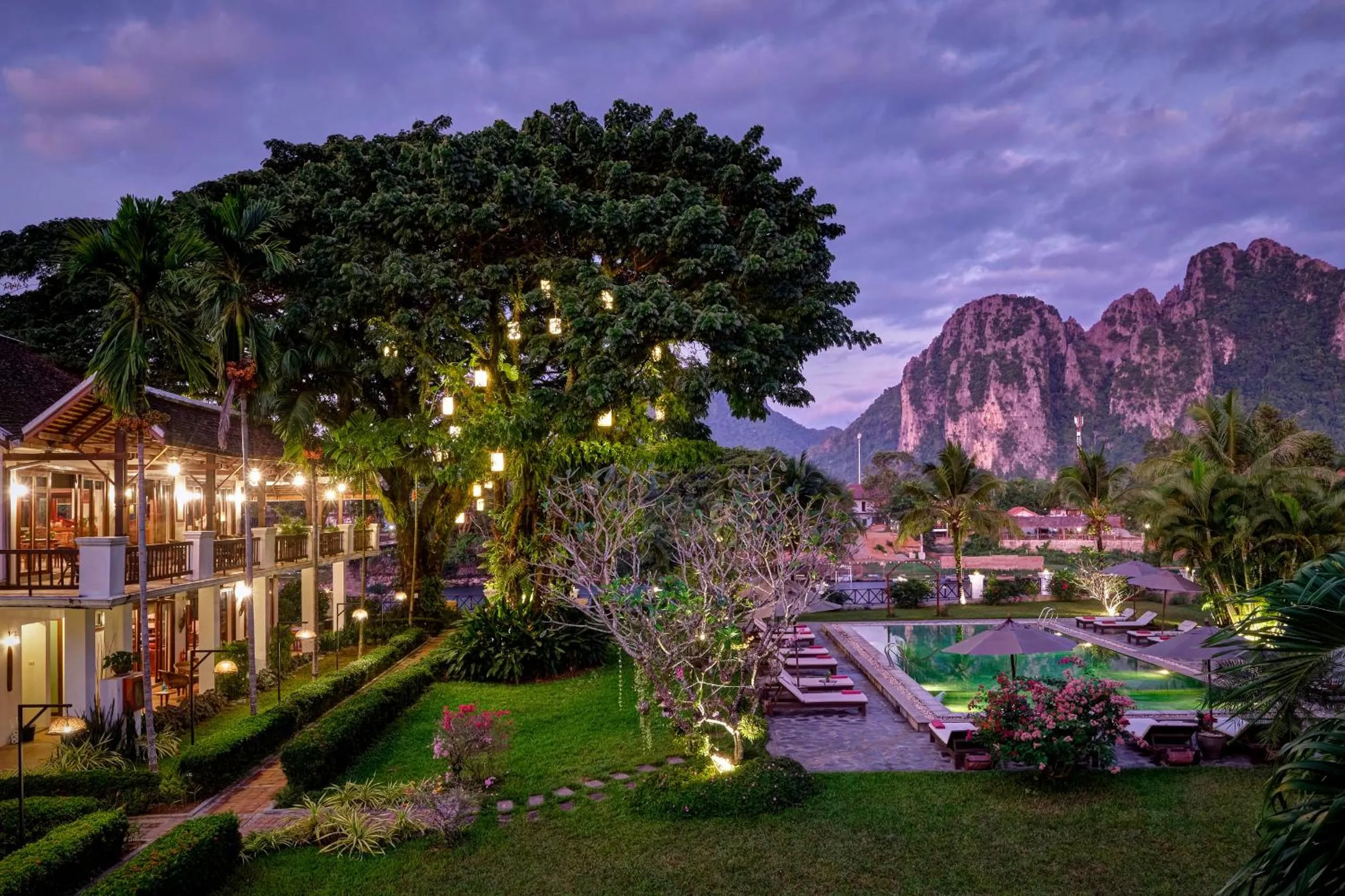 Garden view in Riverside Boutique Resort, Vang Vieng