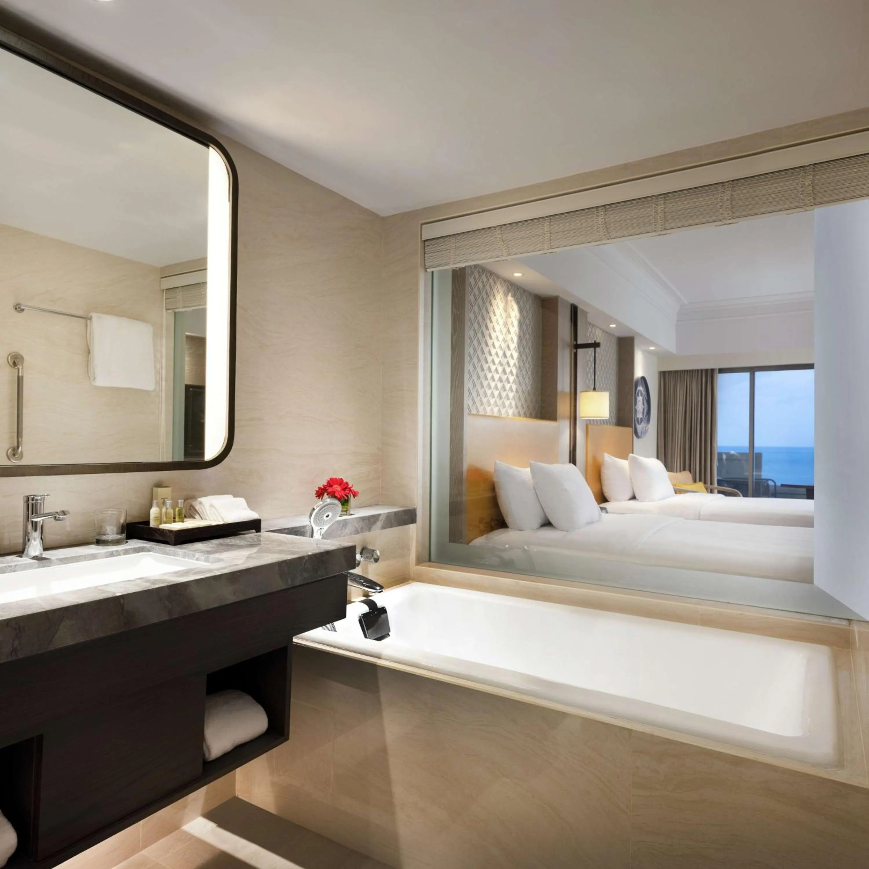 Bathroom, Bed in Hilton Bali Resort