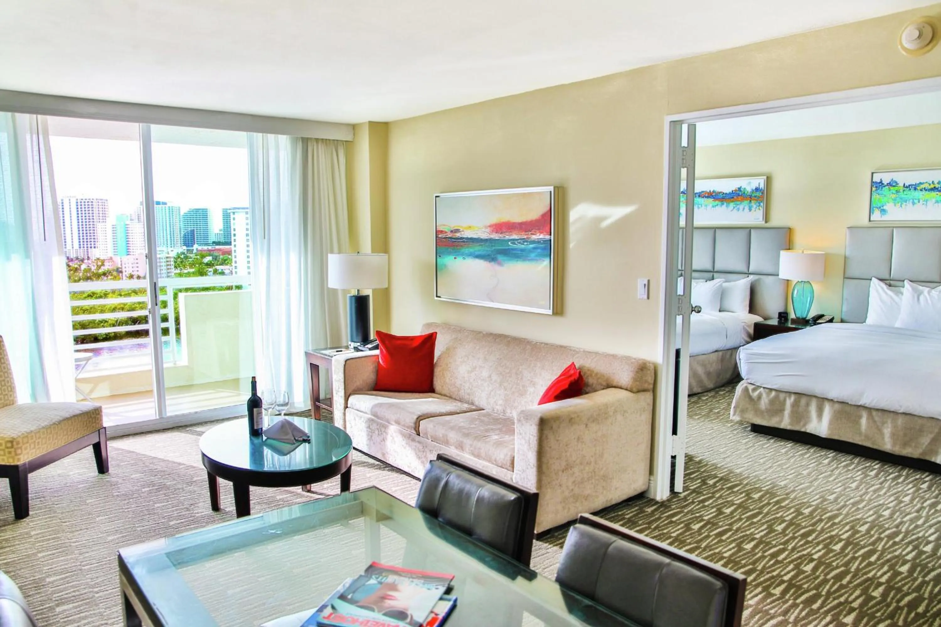 View (from property/room), Bed in GALLERY One - A DoubleTree Suites by Hilton Hotel