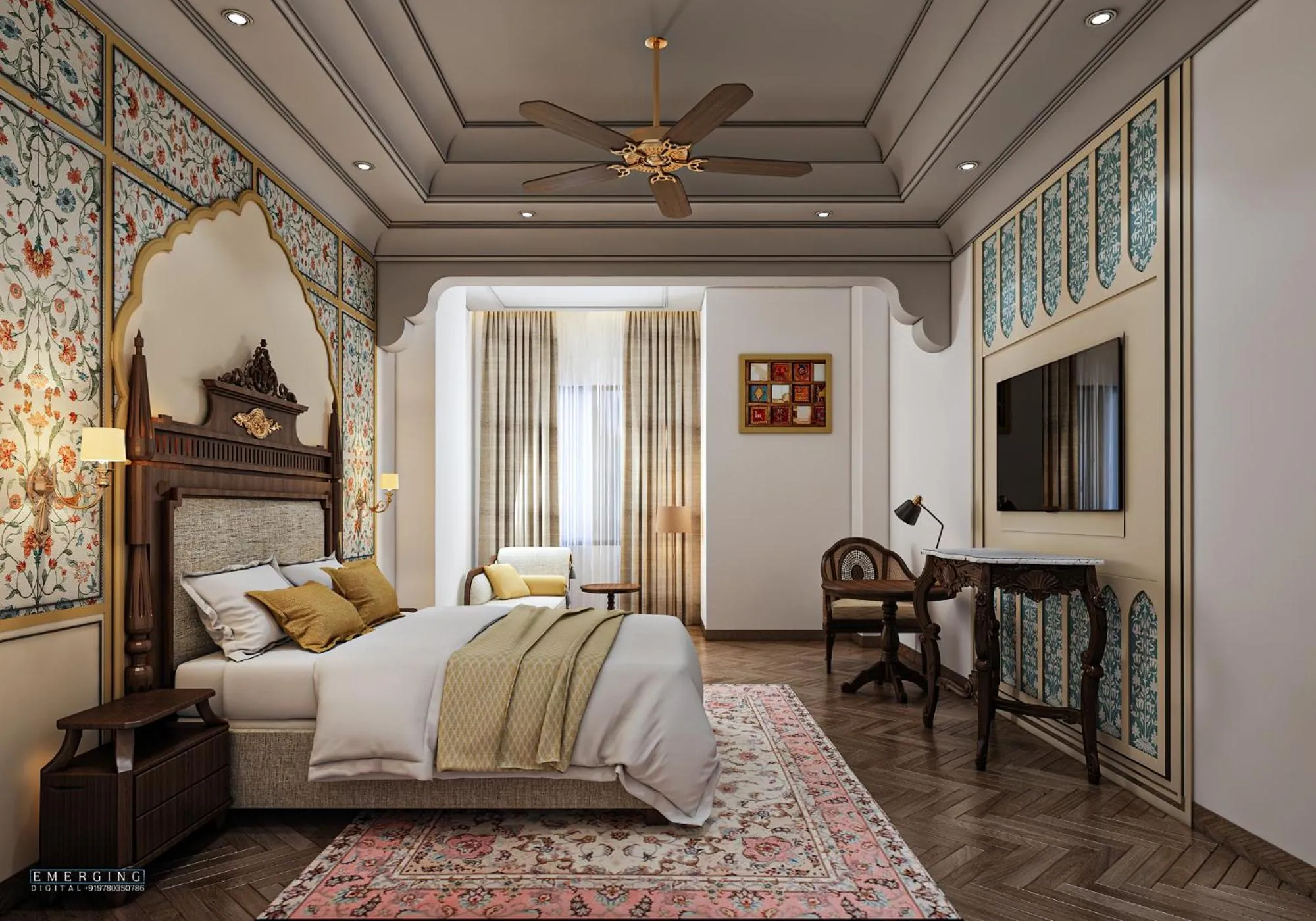 Bed in Noormahal Palace Hotel