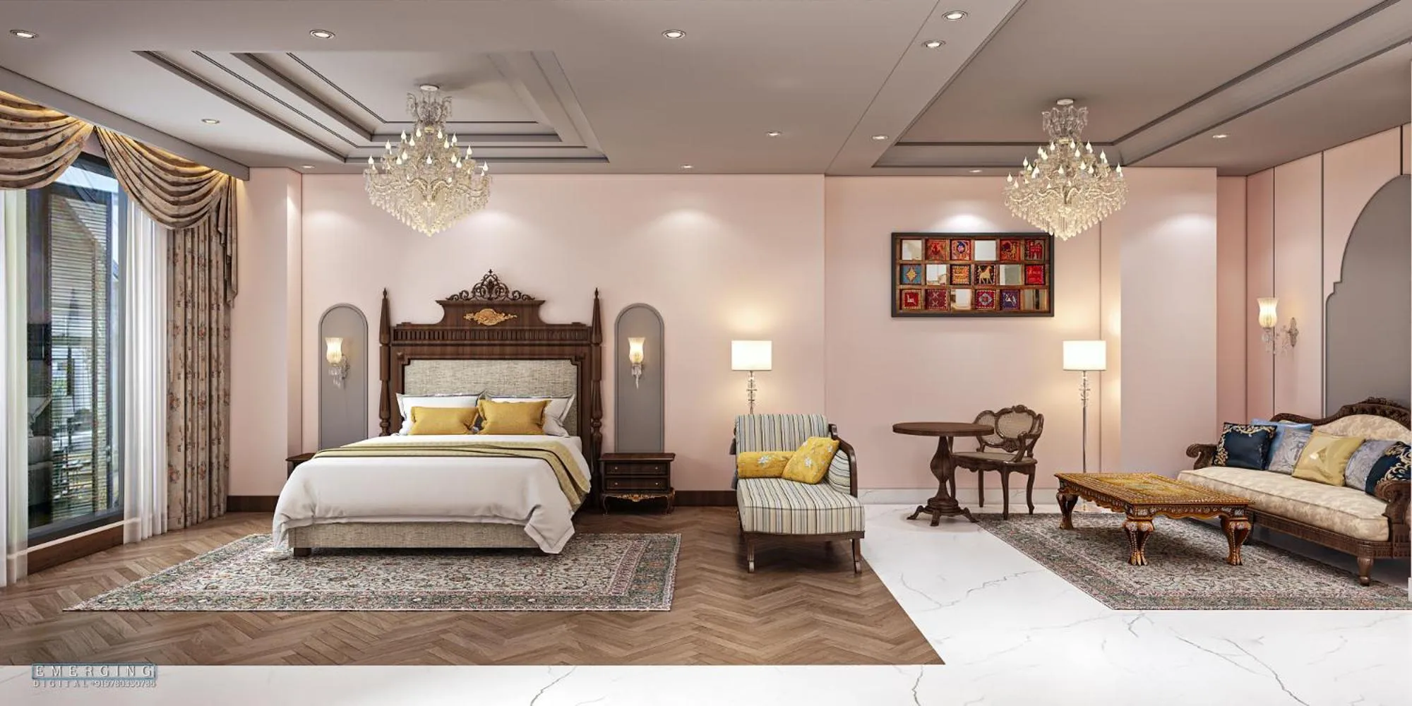 Bed in Noormahal Palace Hotel