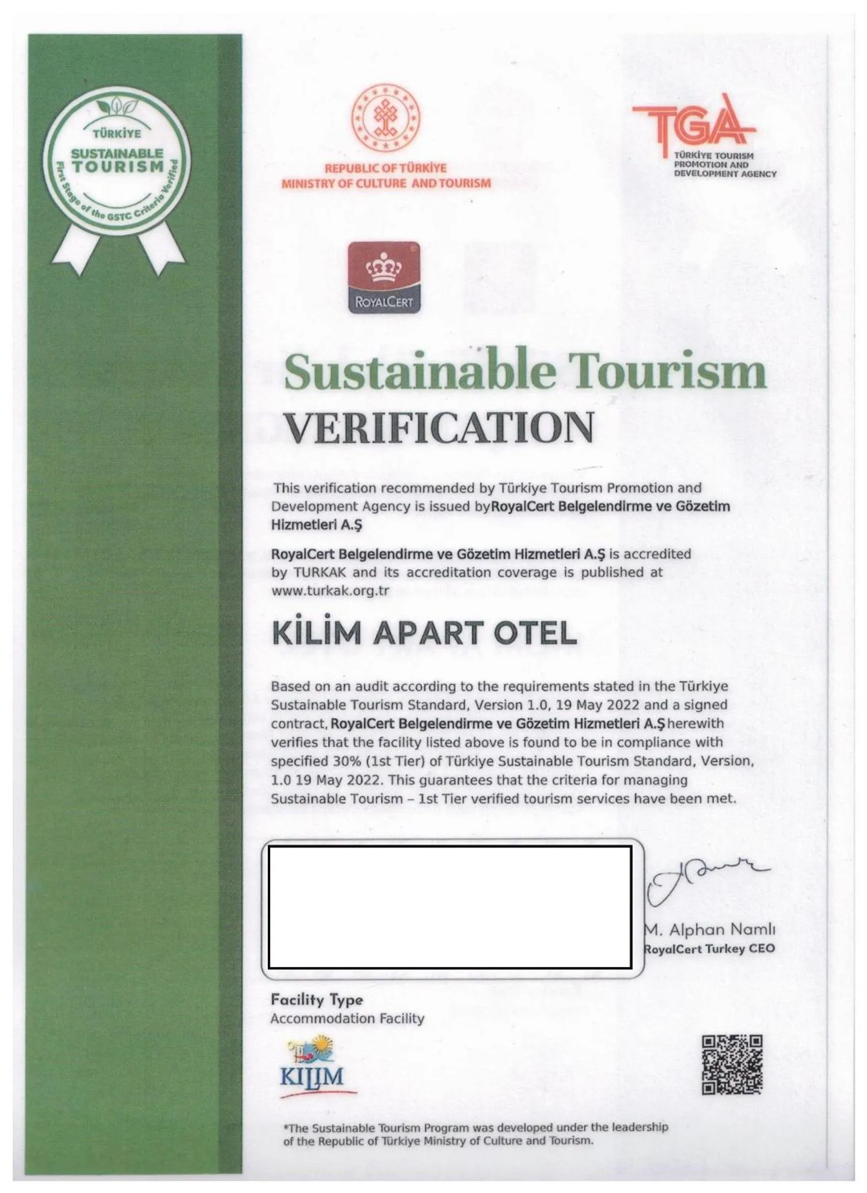 Logo/Certificate/Sign in Kilim Hotel & Apart