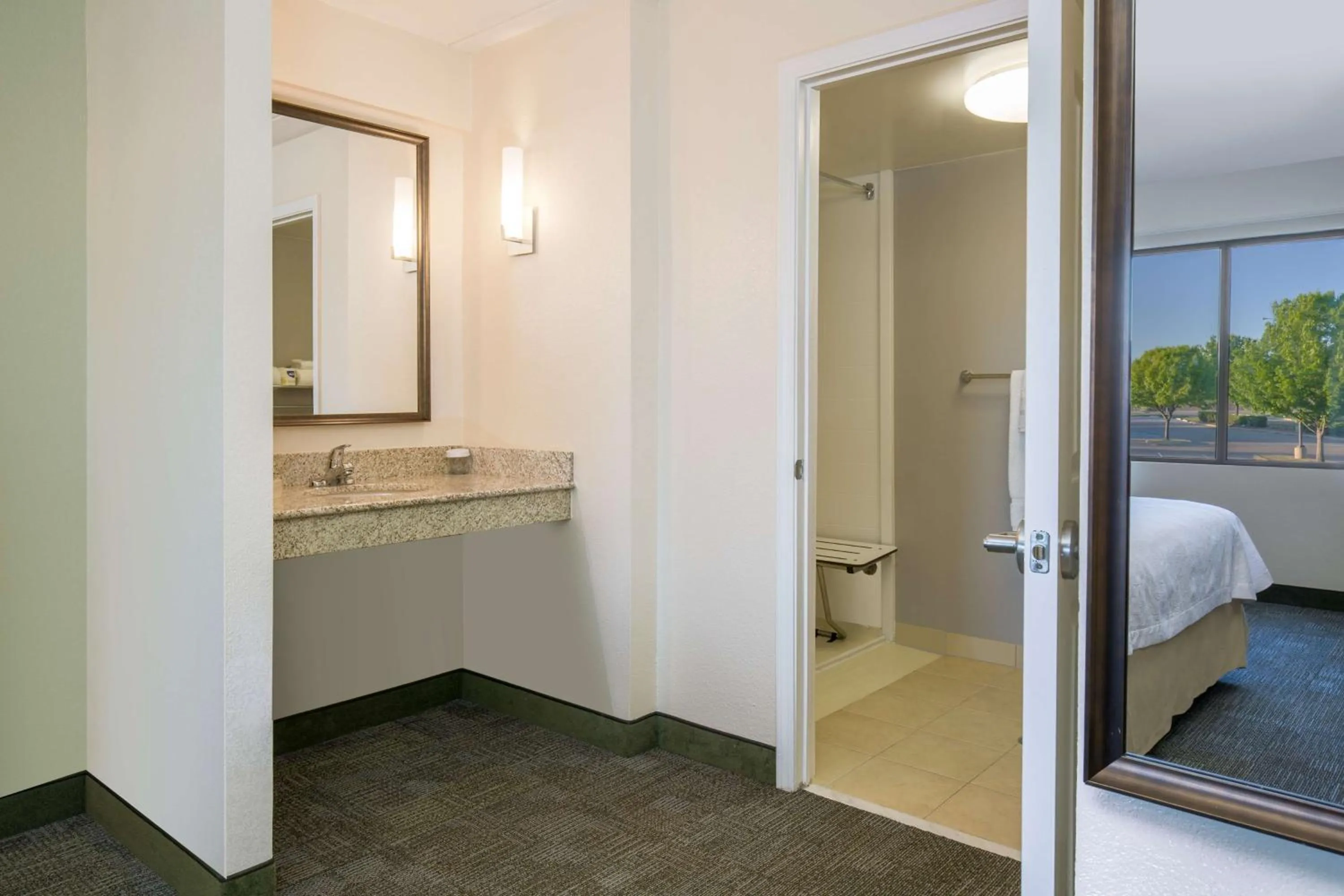 Bathroom, Bed in Homewood Suites by Hilton Ft. Worth-North at Fossil Creek