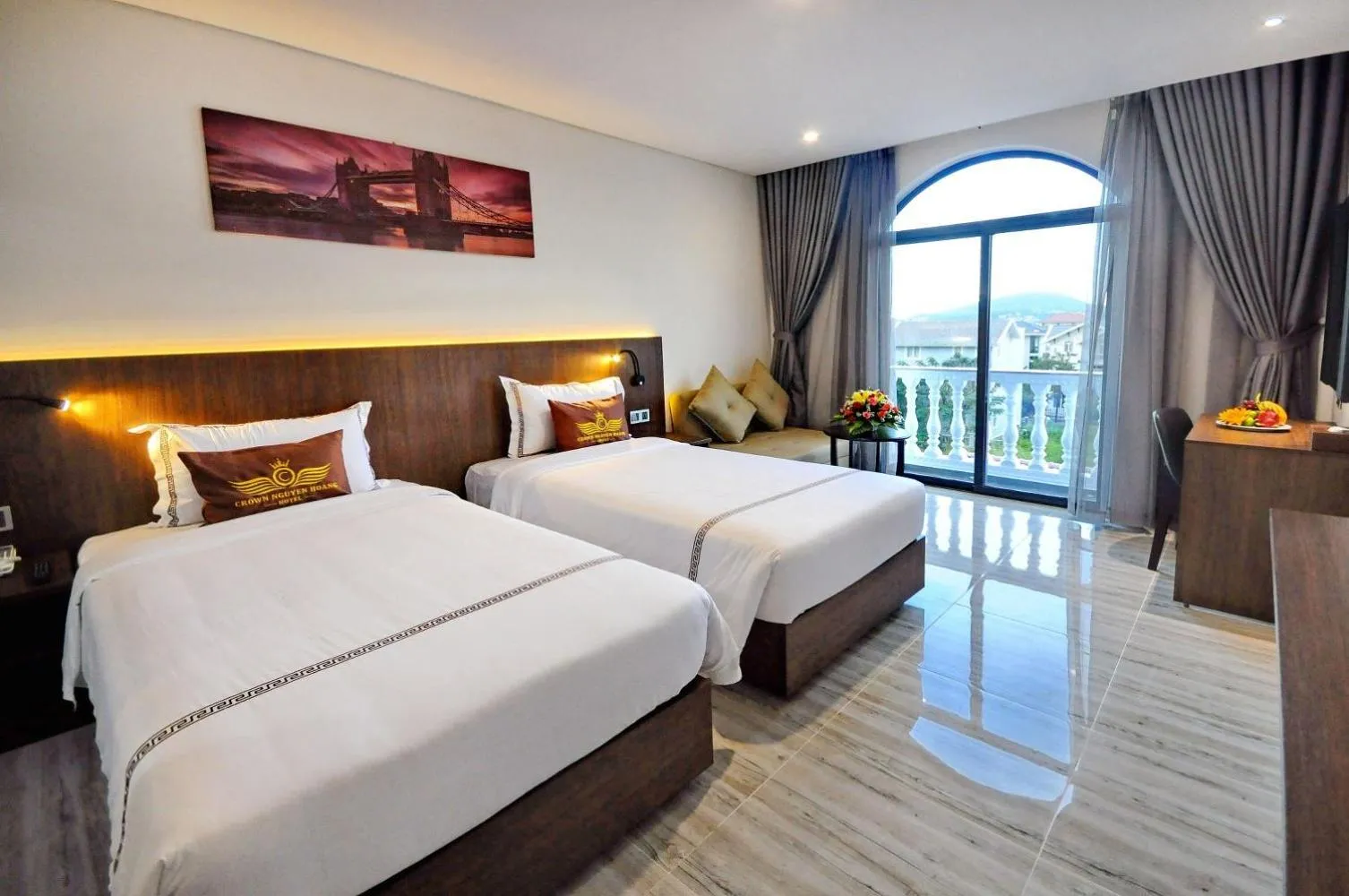 Bed in Crown Nguyen Hoang Hotel