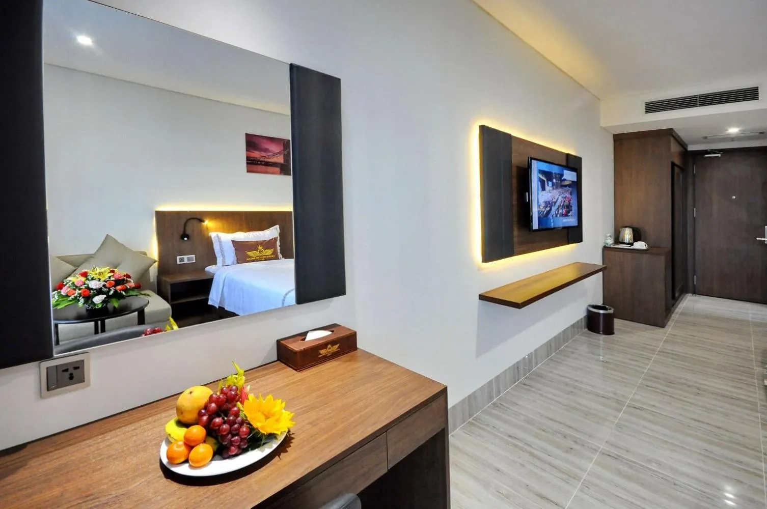 Bed in Crown Nguyen Hoang Hotel