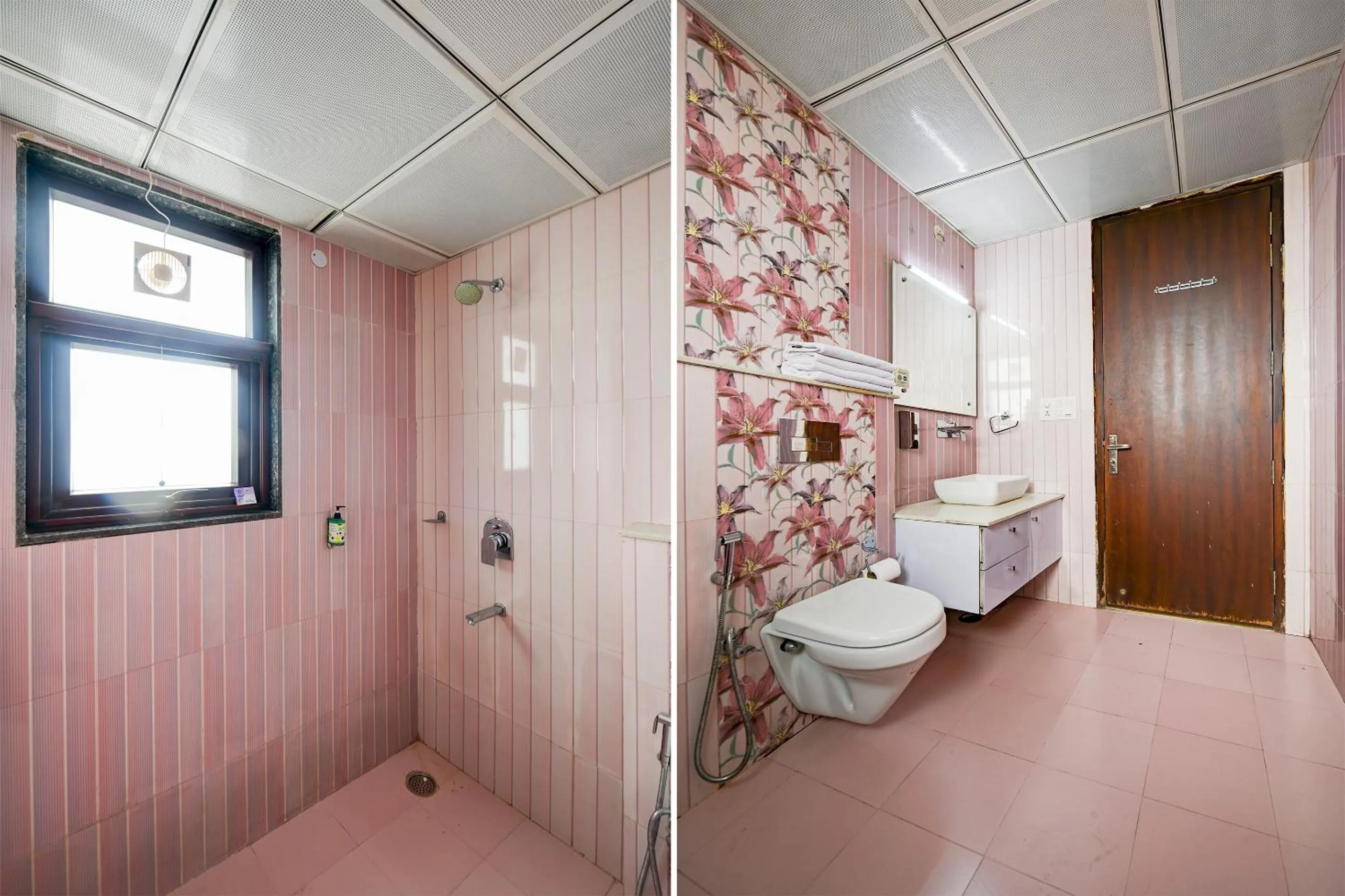 Shower in Hotel Leaf 9 Boutique, Near Golf Course Road and Galleria Market