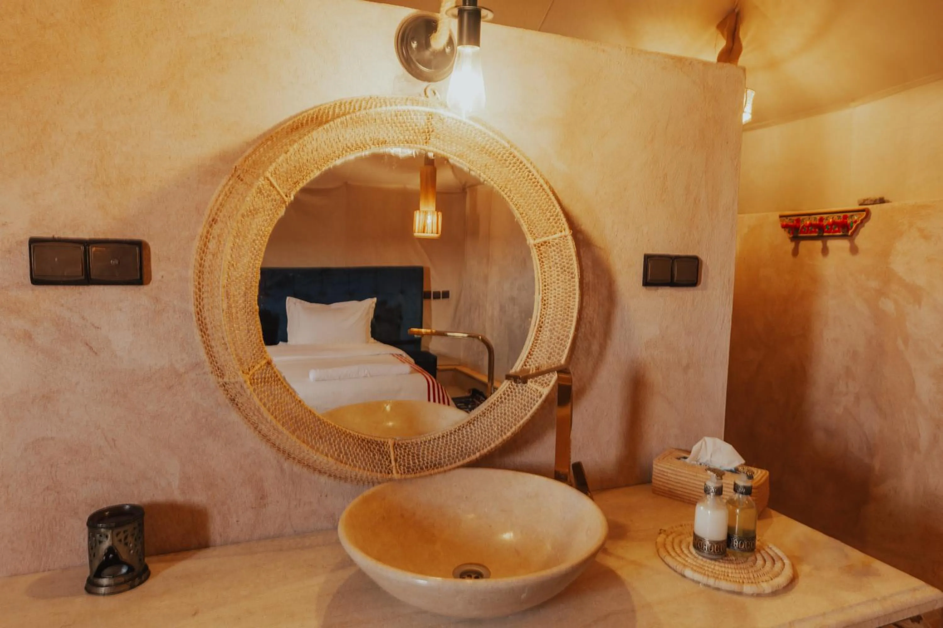 Bathroom, Bed in Tassili Luxury Desert Camp