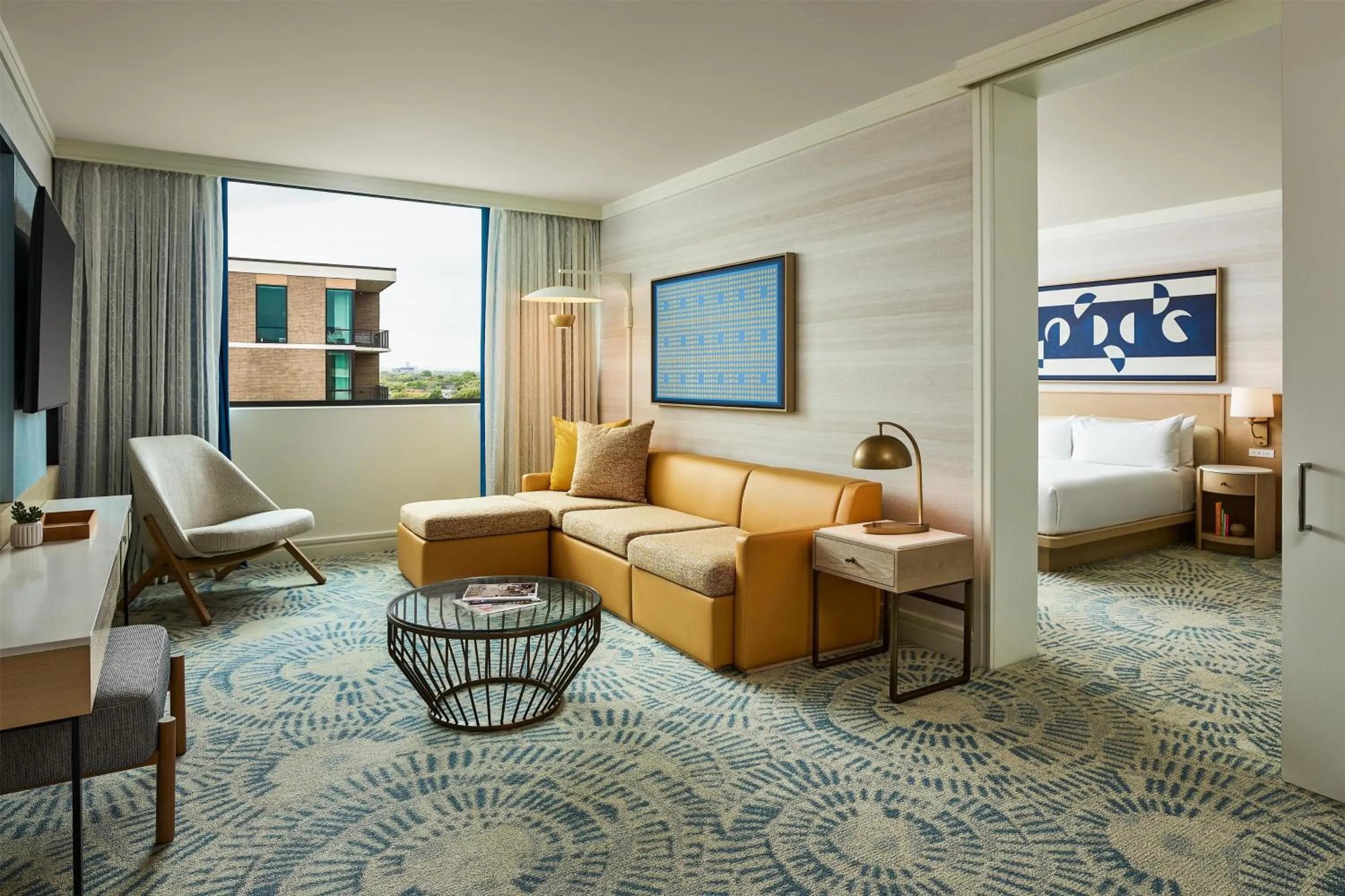 Living room, Bed in The Highland Dallas, Curio Collection by Hilton