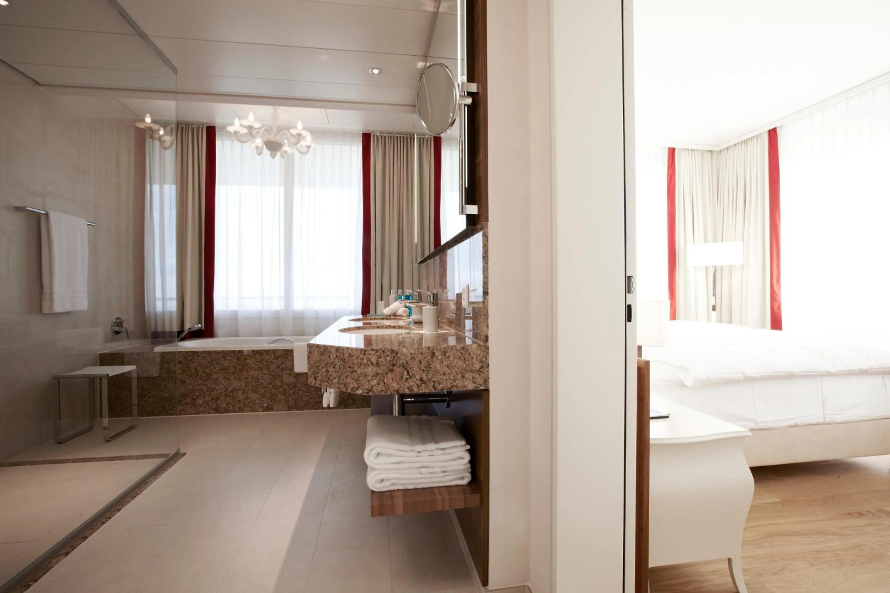 Bathroom, Bed in Oberwaid - Das Hotel.