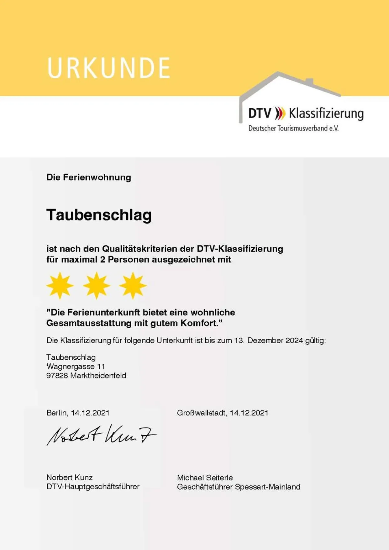 Certificate/Award in AD1716 apARTments Marktheidenfeld