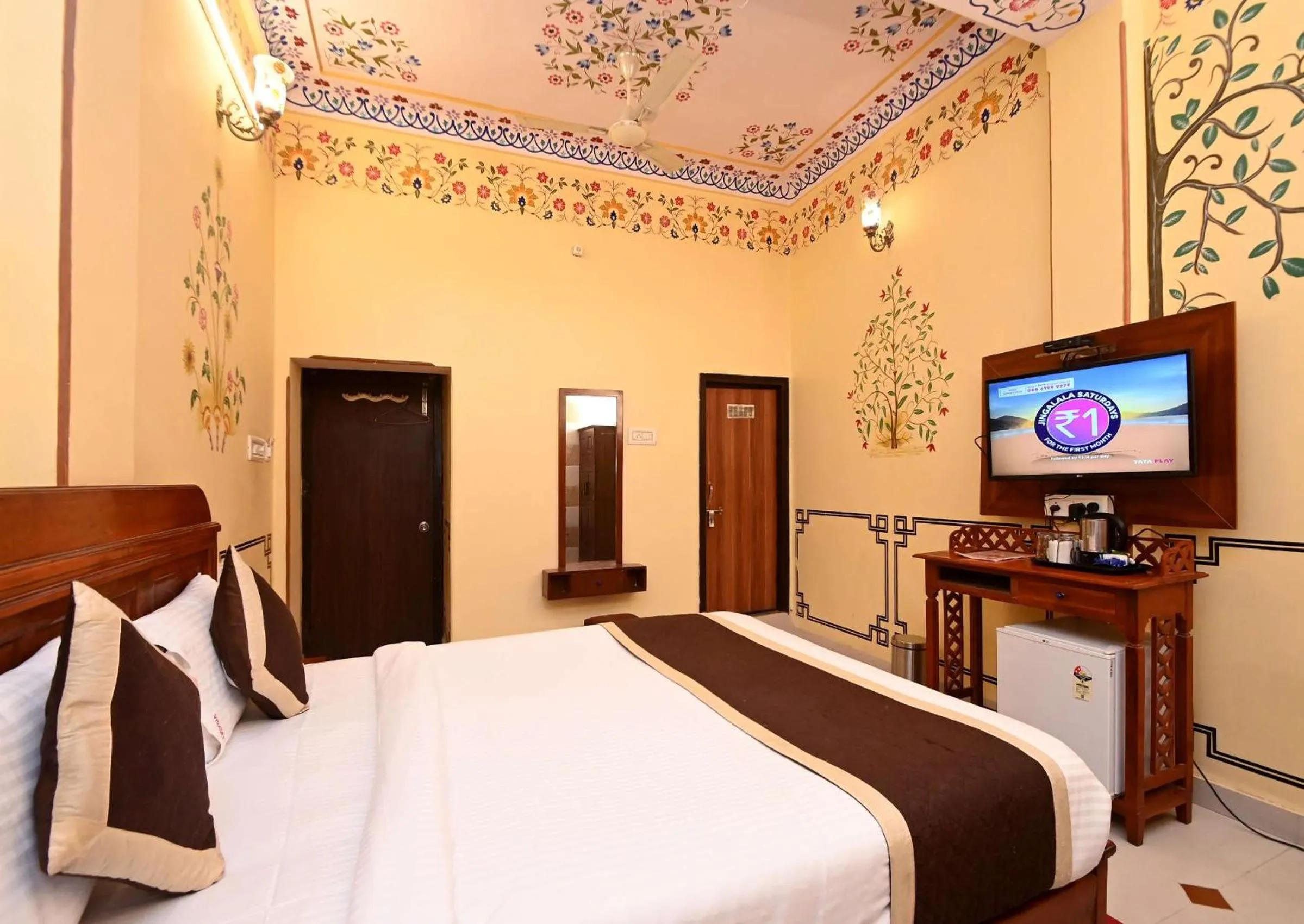 Bed in Virasat Mahal Heritage Hotel-Jaipur City Center