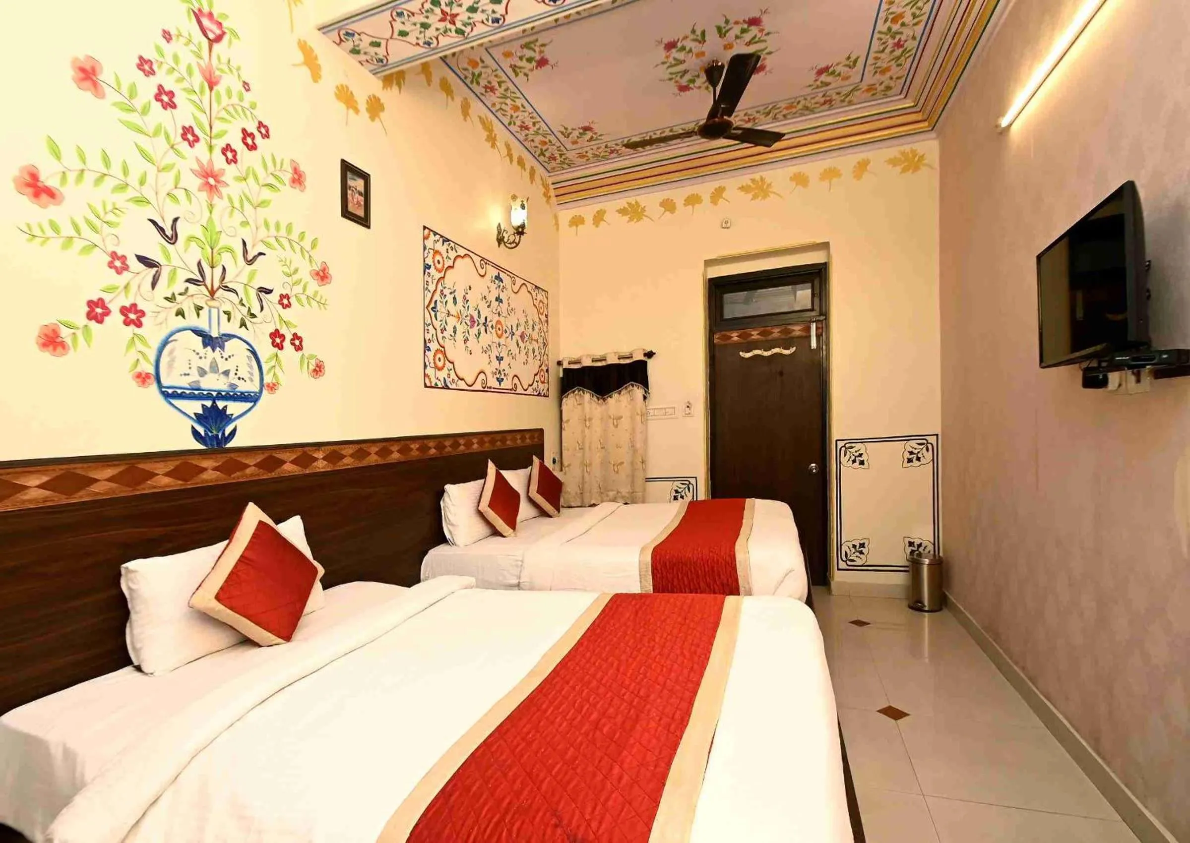 Bed in Virasat Mahal Heritage Hotel-Jaipur City Center