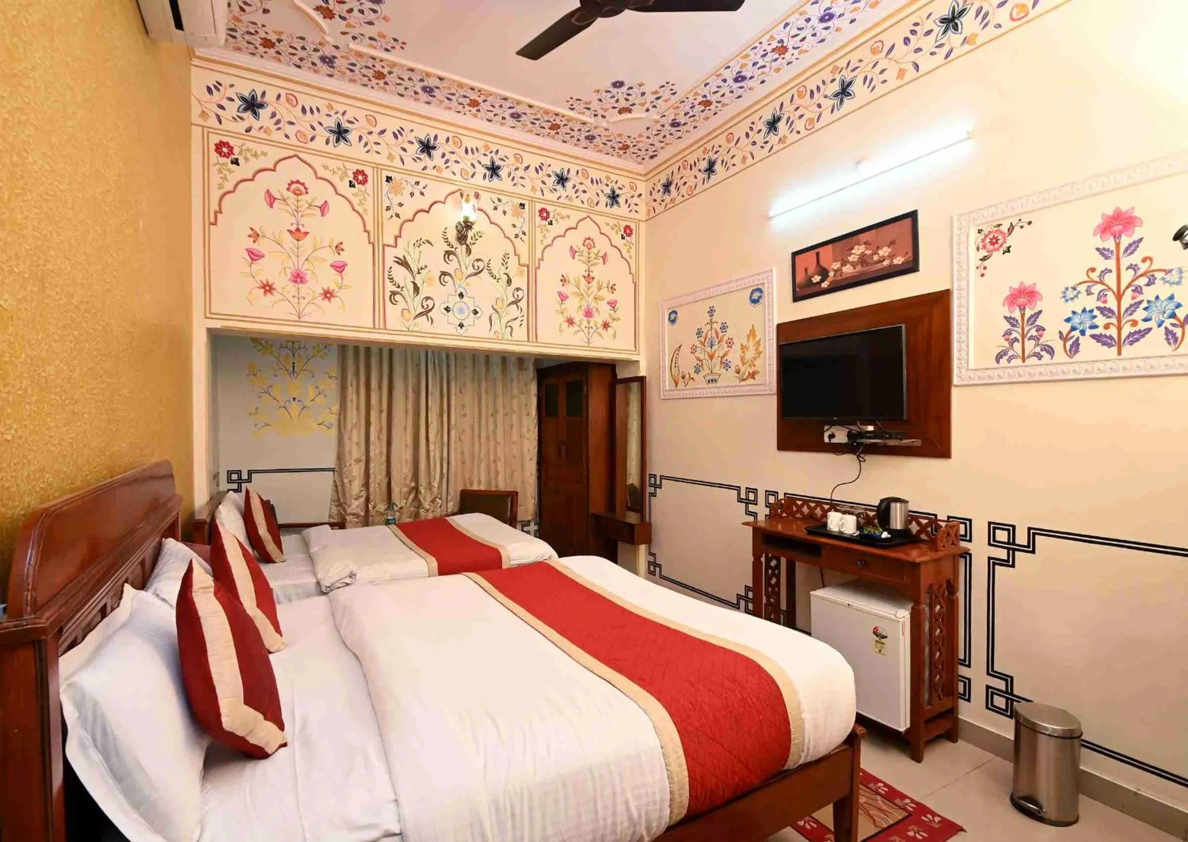 Bed in Virasat Mahal Heritage Hotel-Jaipur City Center