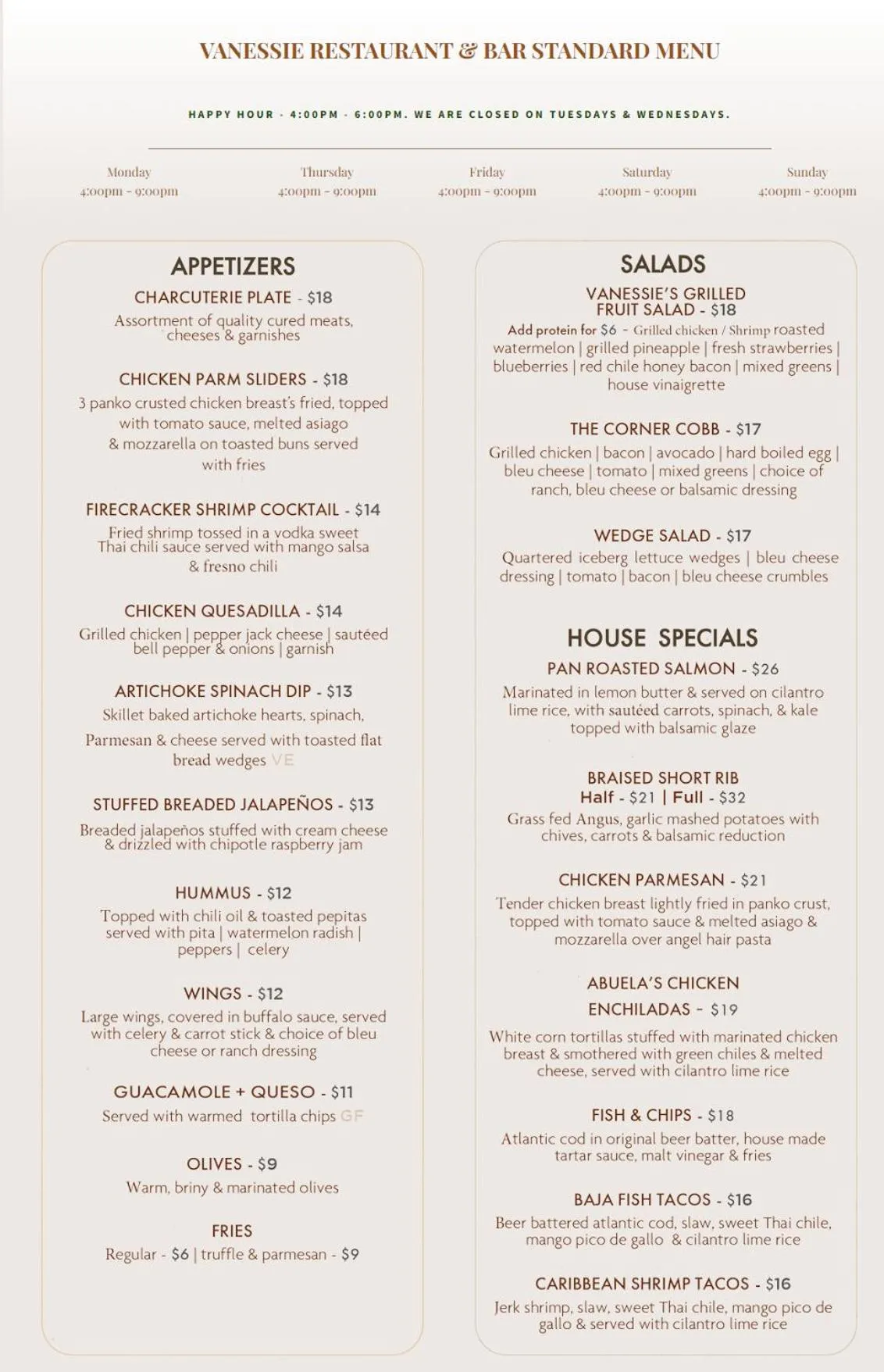 Food and drinks in Inn at Vanessie