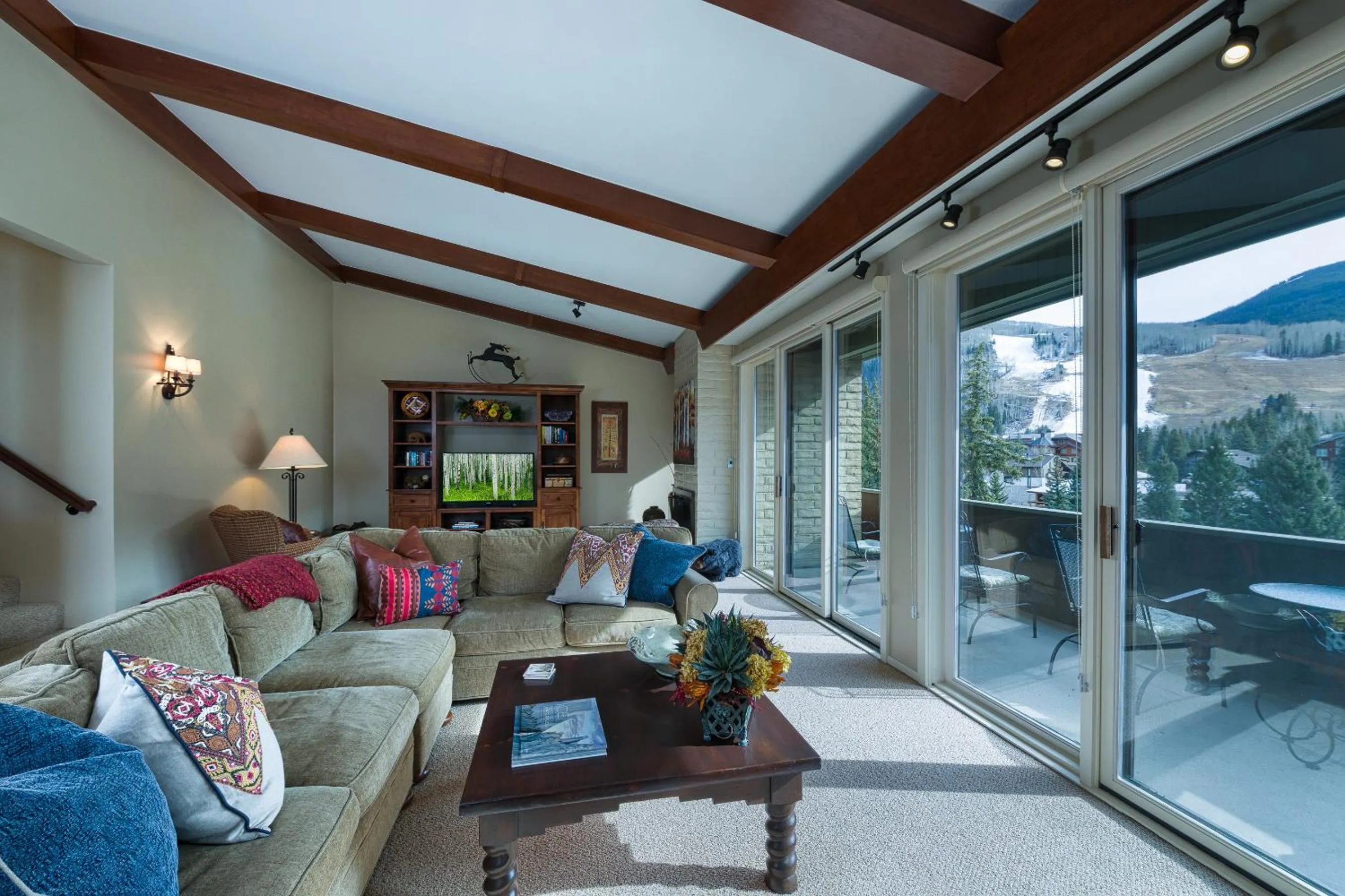 Living room in Vail's Mountain Haus at the Covered Bridge
