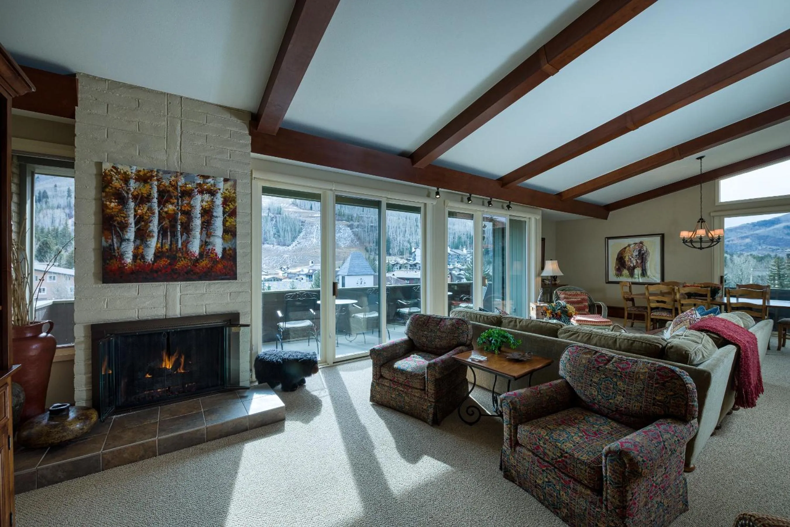 Living room in Vail's Mountain Haus at the Covered Bridge