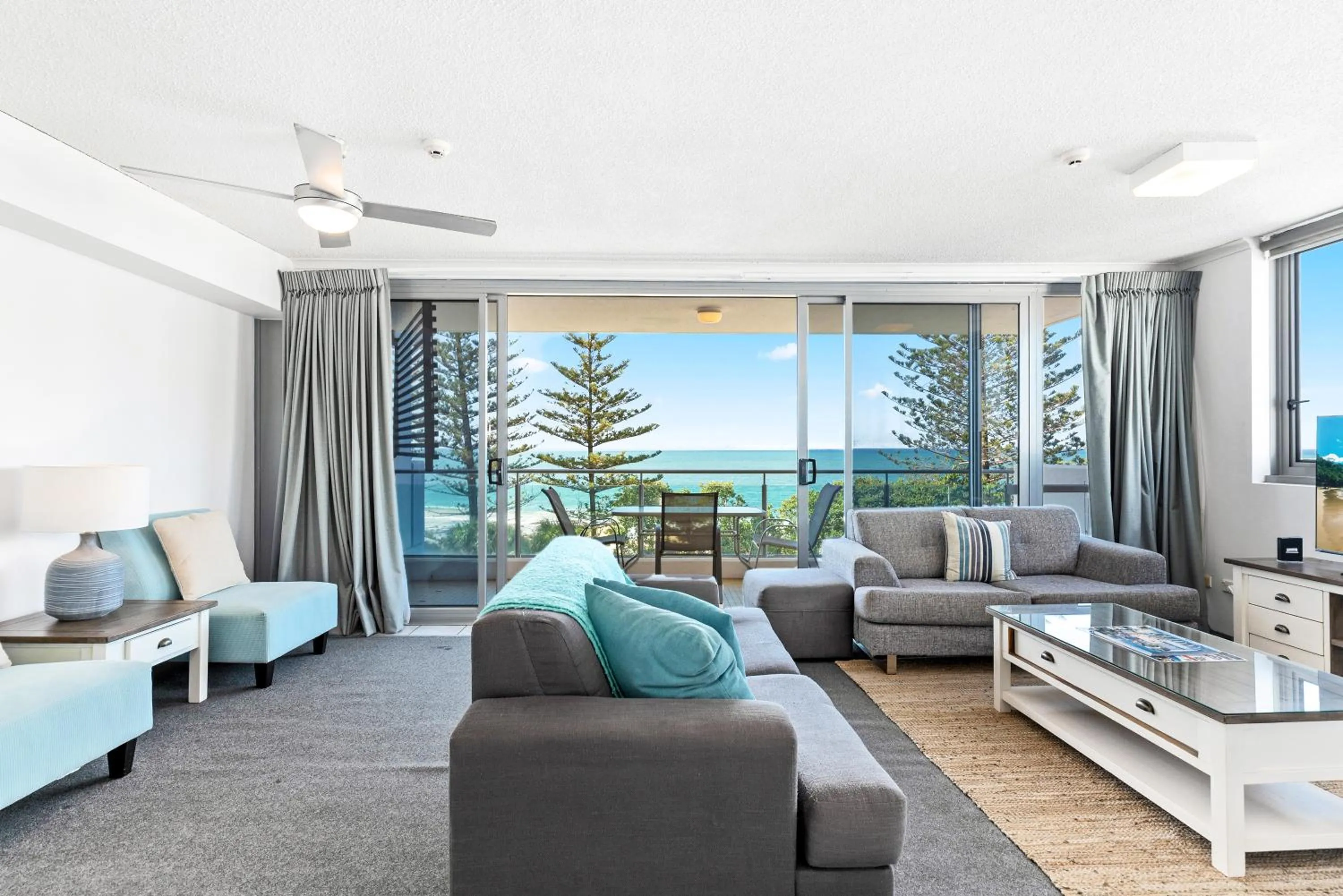 Living room in Northwind Beachfront Apartments