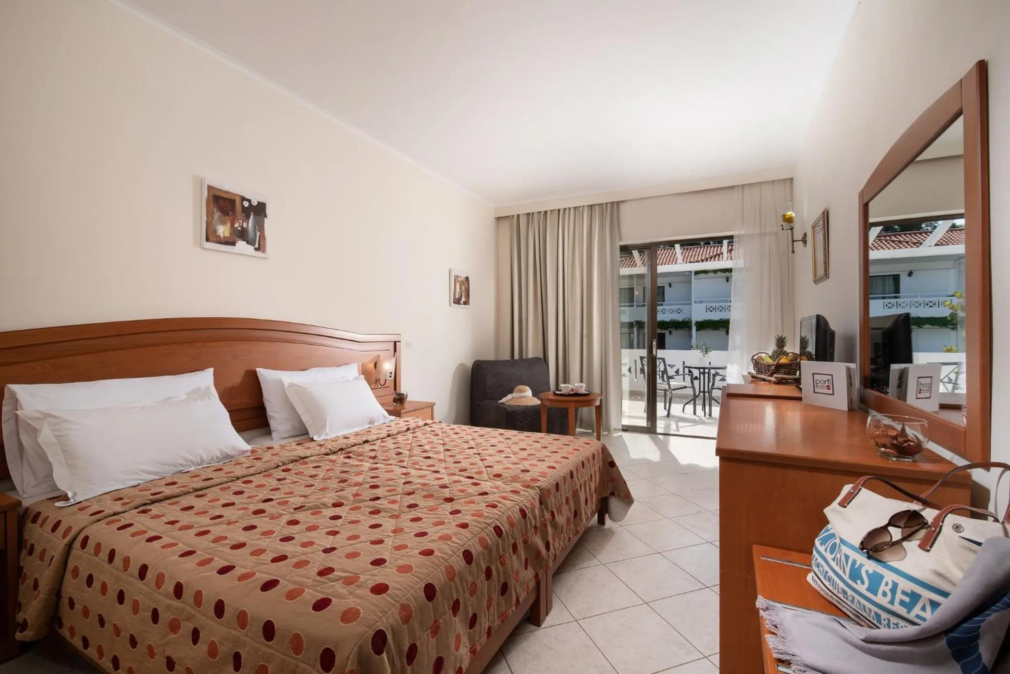 Bedroom, Bed in Porfi Beach Hotel