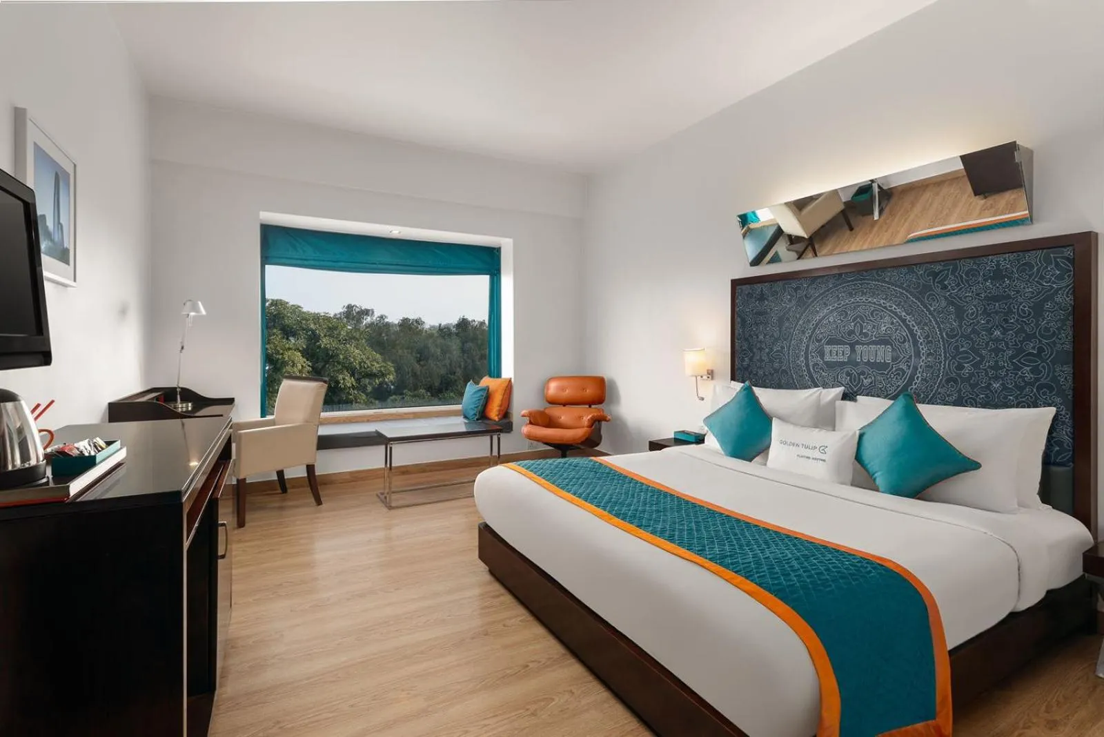 View (from property/room), Bed in Golden Tulip City Centre Gurgaon