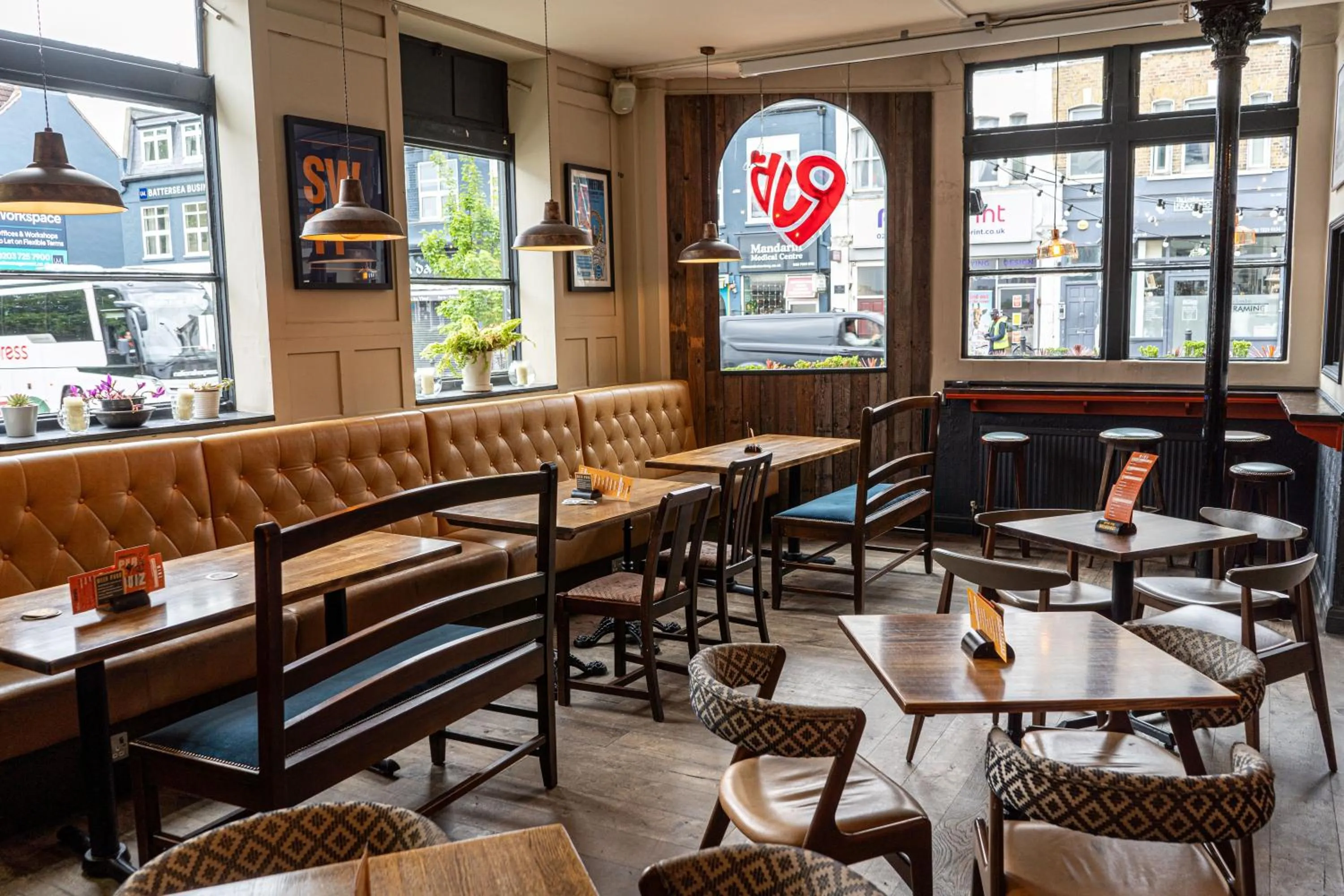 Seating area in PubLove @ The Crown, Battersea