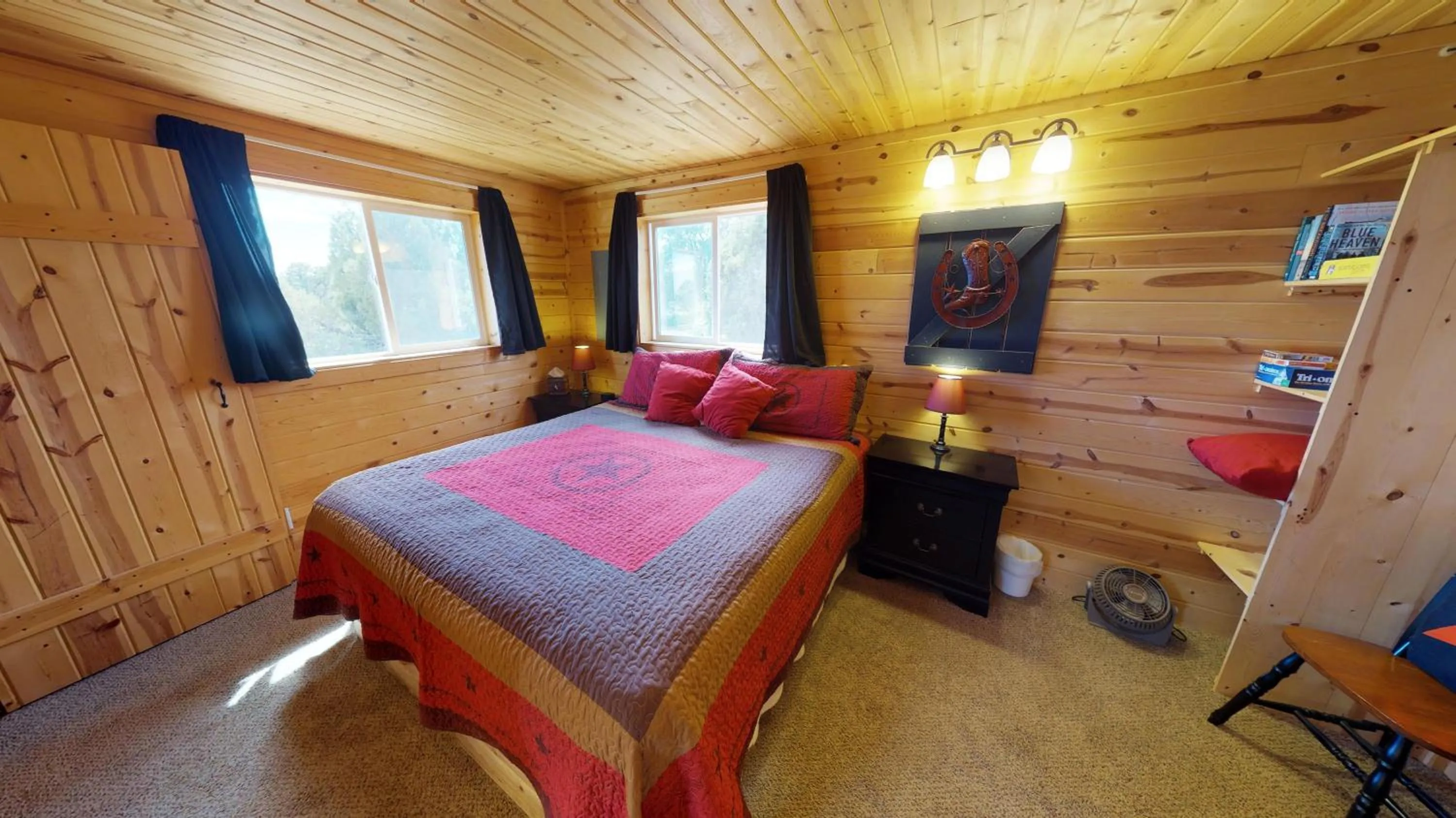 Bedroom, Bed in White Pine Cabin by Canyonlands Lodging
